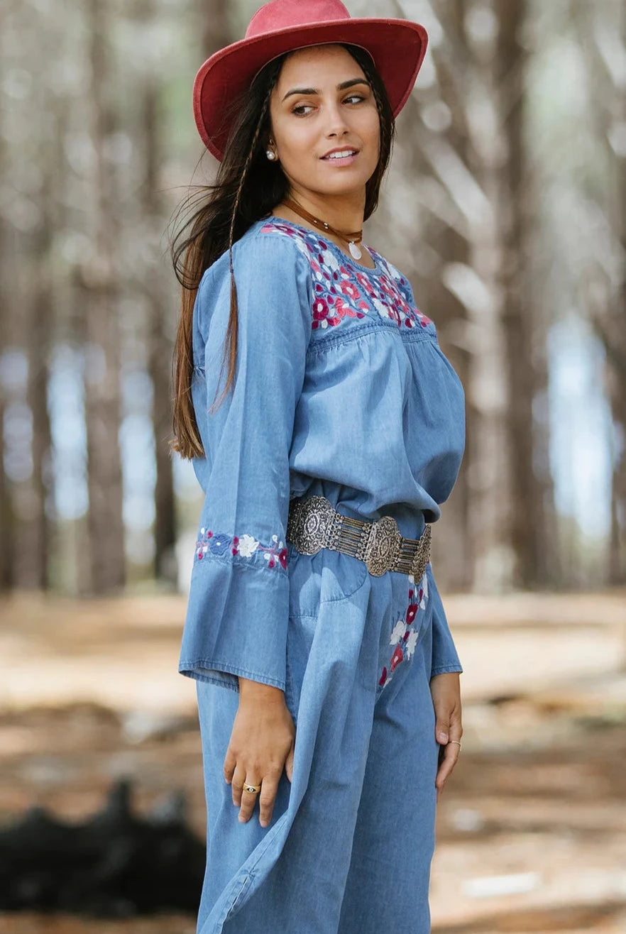 RUBI SKYE | AUTUMN ROSE 70'S DENIM DRESS | Bohemian Love Runway