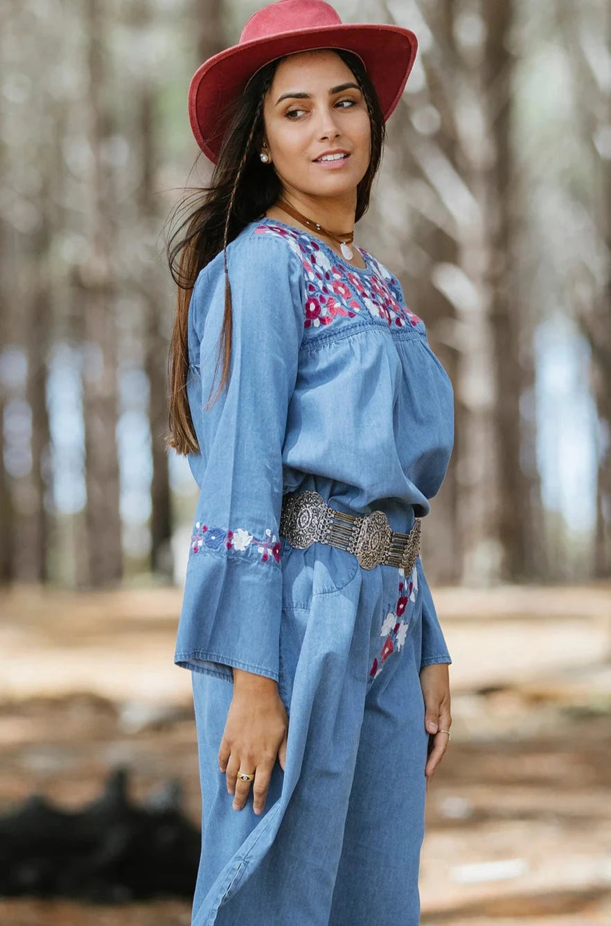 RUBI SKYE | AUTUMN ROSE 70'S DENIM DRESS | Bohemian Love Runway