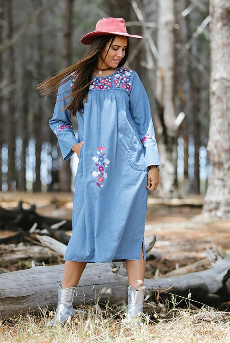 RUBI SKYE | AUTUMN ROSE 70'S DENIM DRESS | Bohemian Love Runway