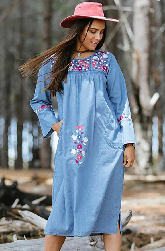 RUBI SKYE | AUTUMN ROSE 70'S DENIM DRESS | Bohemian Love Runway
