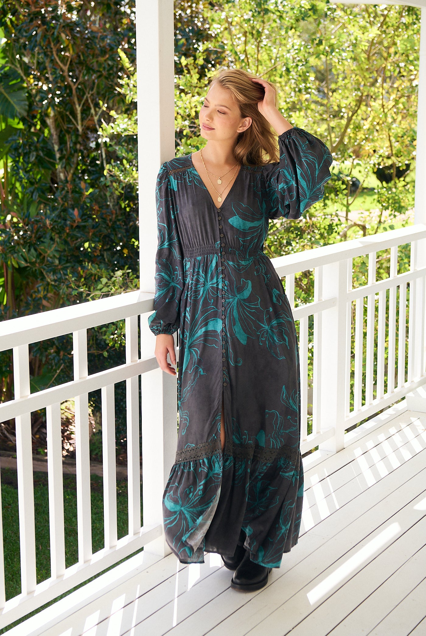 JAASE | MIDNIGHT LILLY LONG SLEEVE CARMEN MAXI DRESS | Bohemian Love Runway