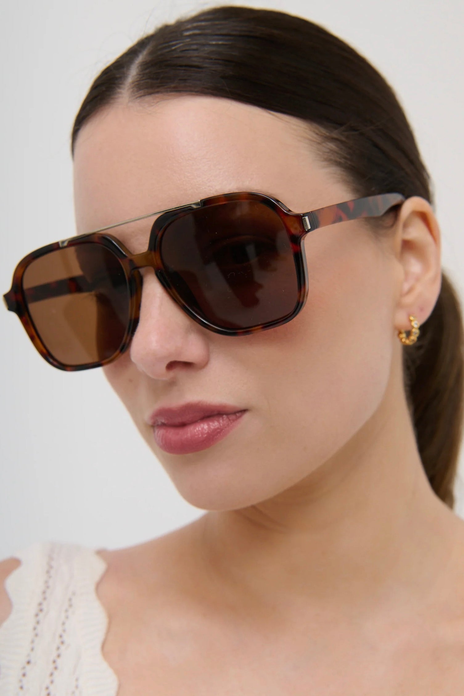 Lustre & Sage Giselle tortoiseshell oversized square aviator sunglasses with amber Category 3 lenses