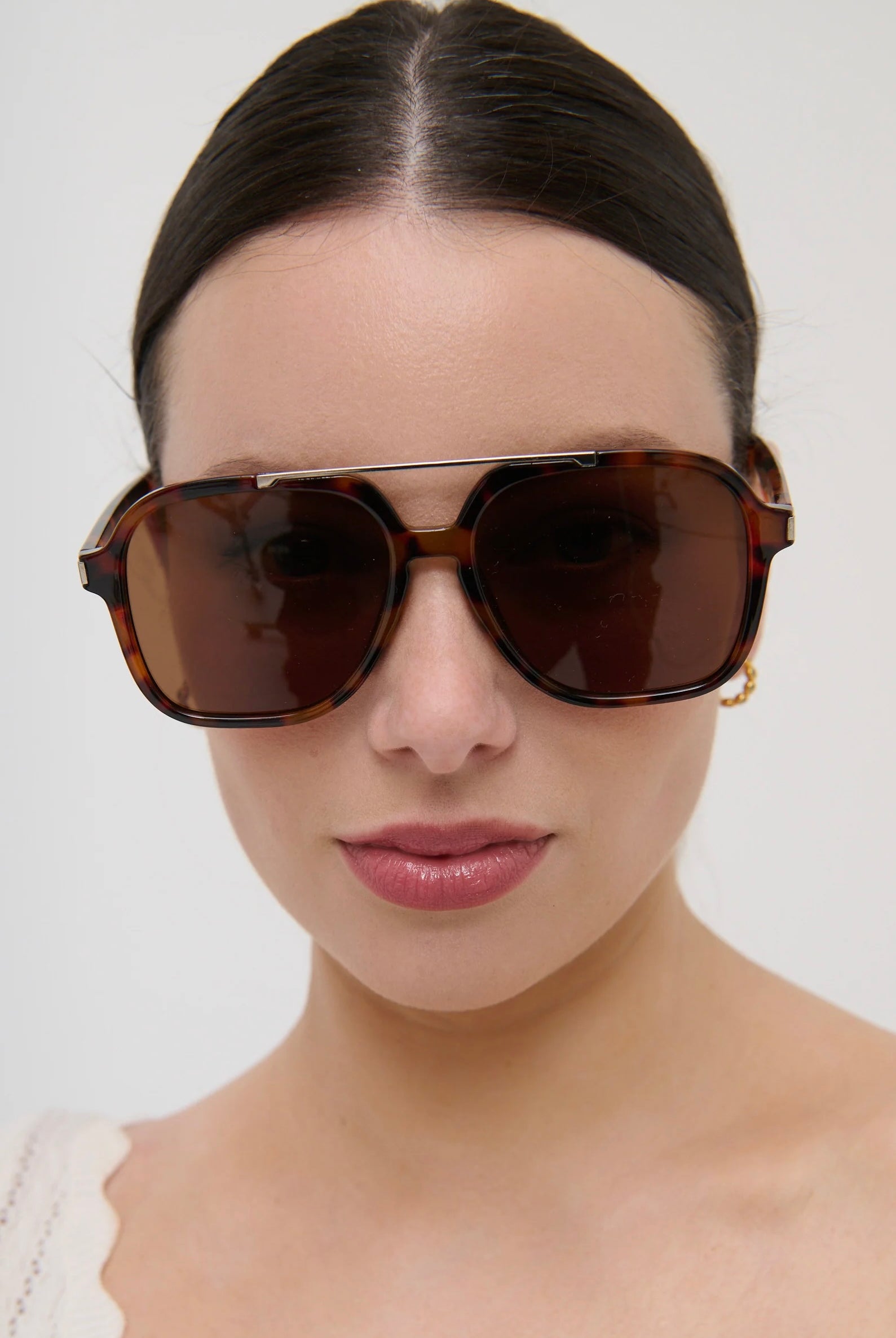 Lustre & Sage Giselle tortoiseshell oversized square aviator sunglasses with amber Category 3 lenses