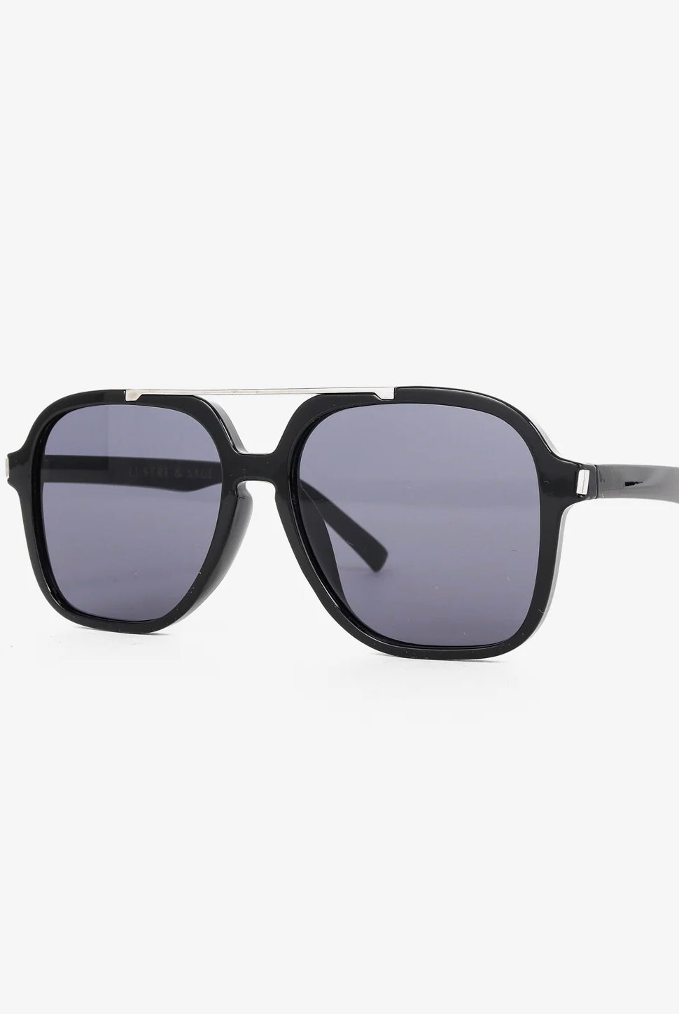 Lustre Sage Giselle black oversized square aviator sunglasses with smoke lenses for women