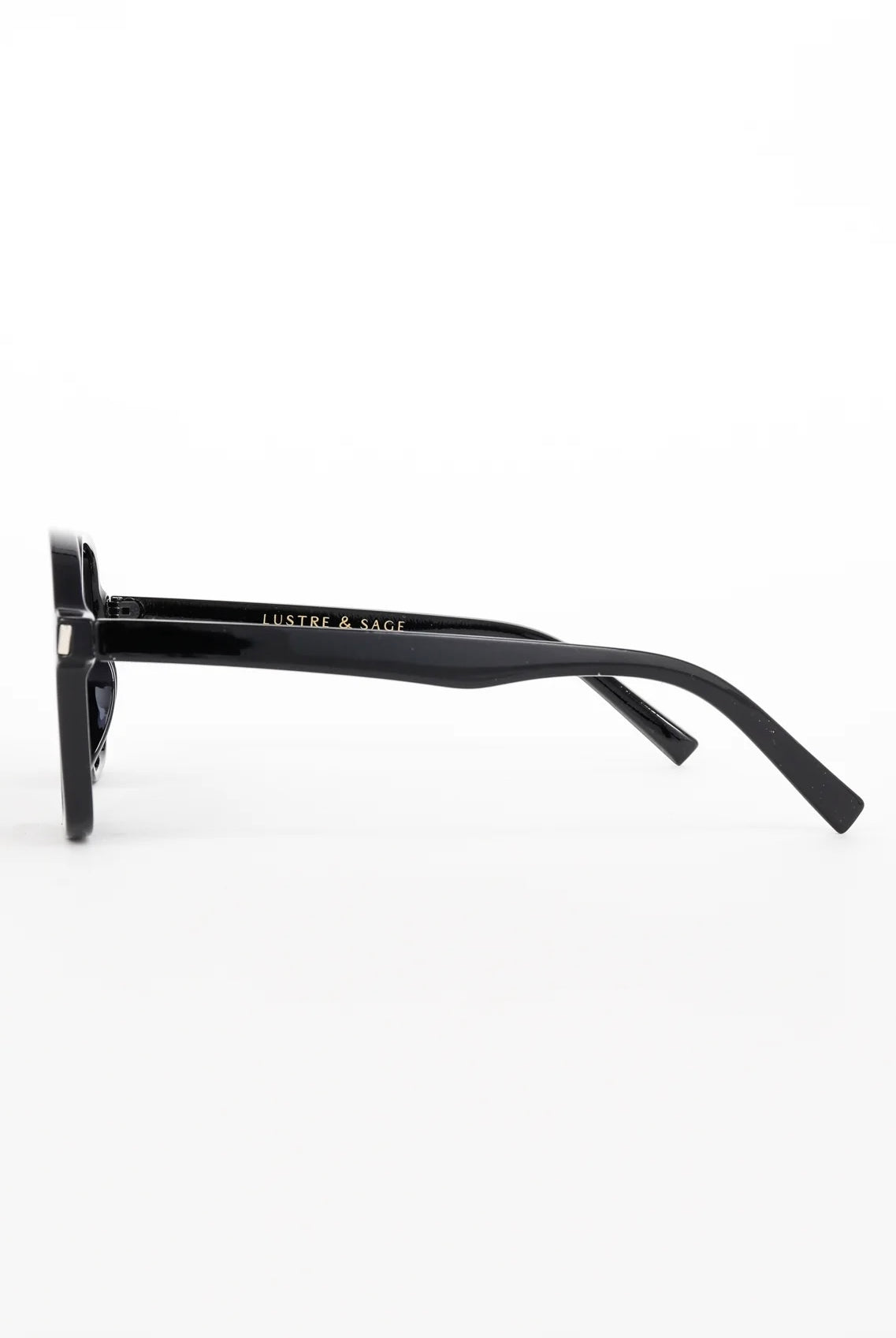 Lustre Sage Giselle black oversized square aviator sunglasses with smoke lenses for women