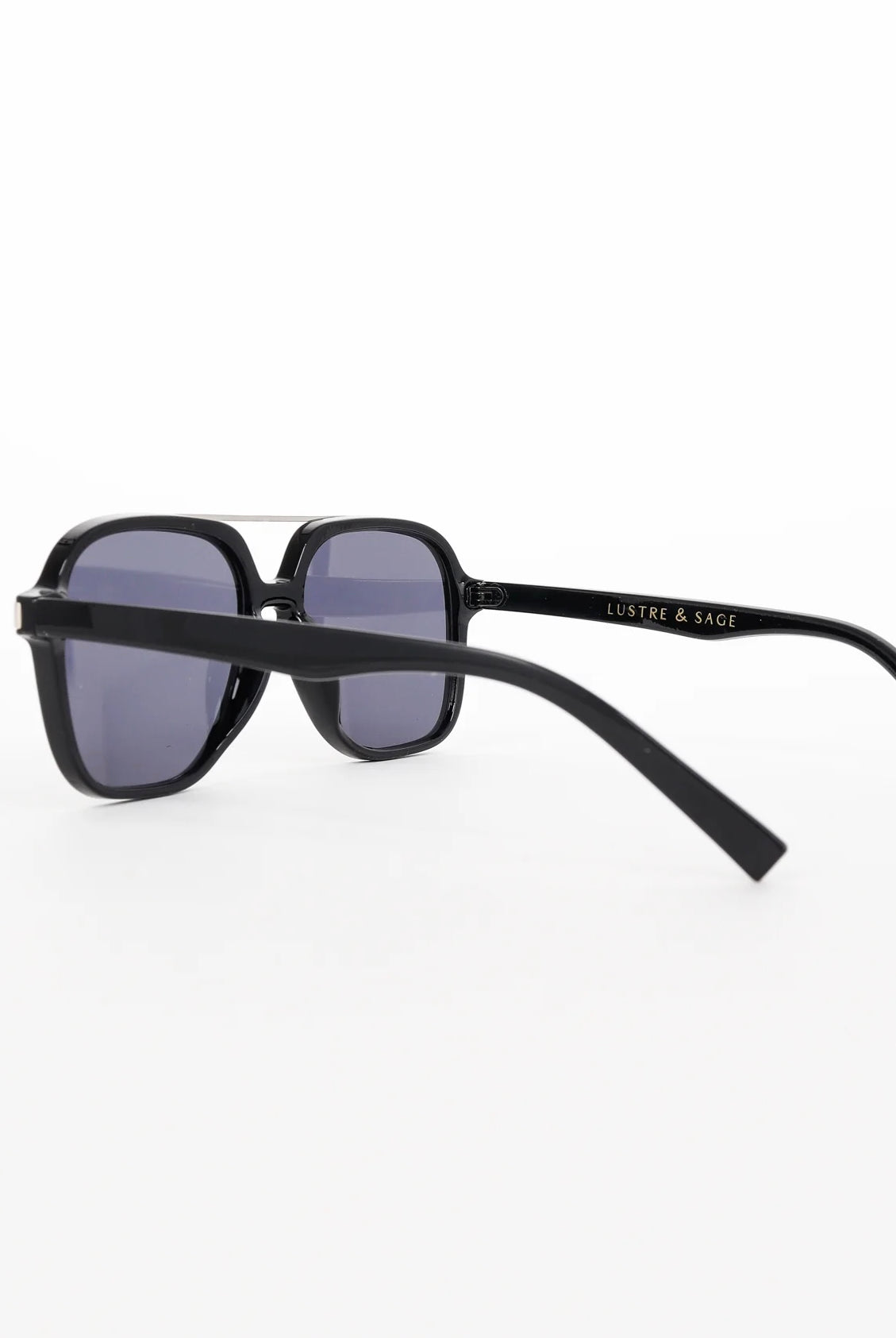 Lustre Sage Giselle black oversized square aviator sunglasses with smoke lenses for women