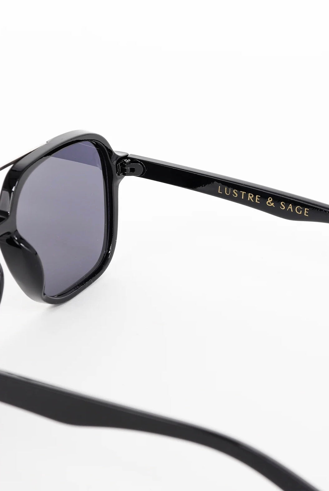 Lustre Sage Giselle black oversized square aviator sunglasses with smoke lenses for women