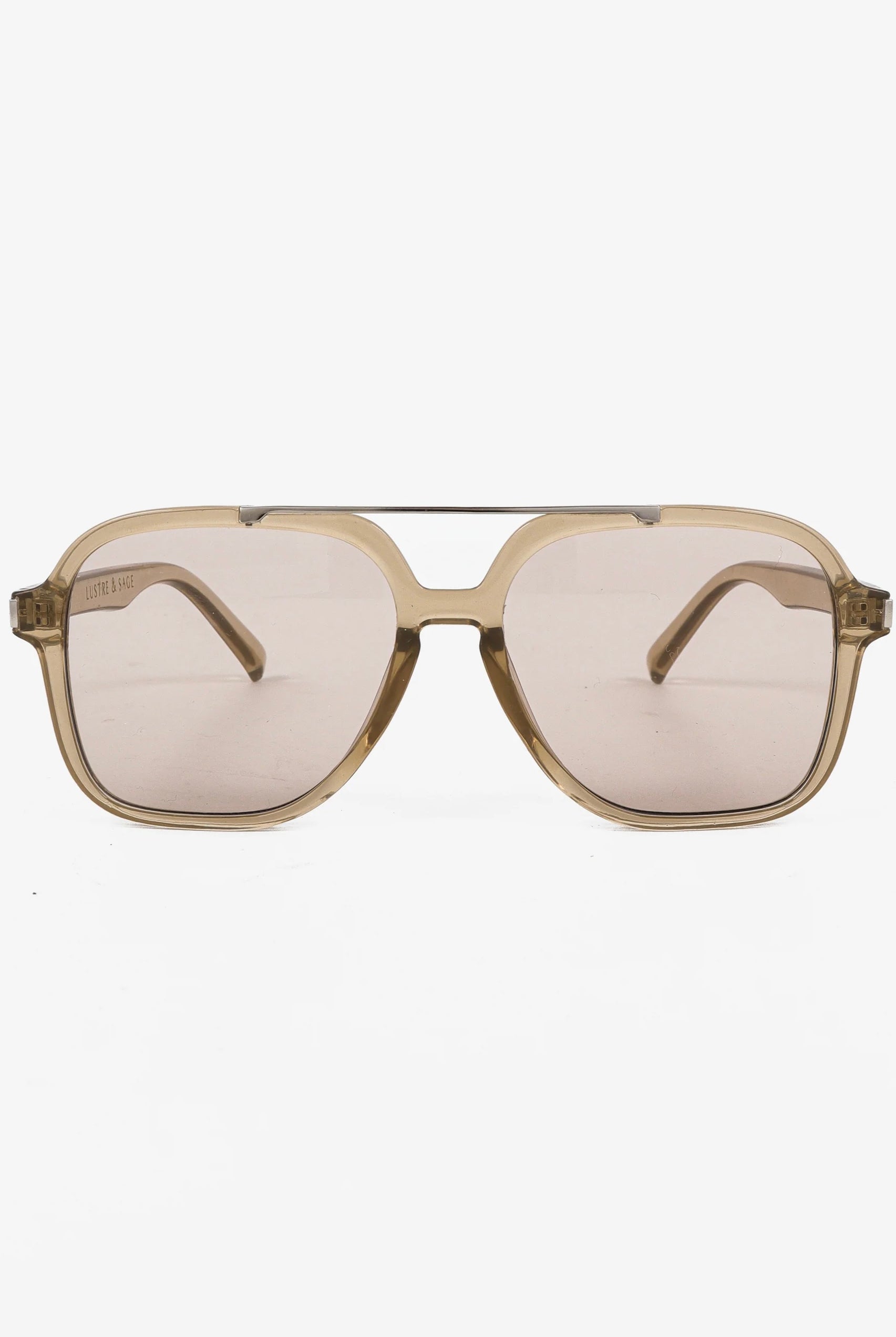 Lustre & Sage Giselle clear grey oversized square aviator sunglasses with smoke lenses