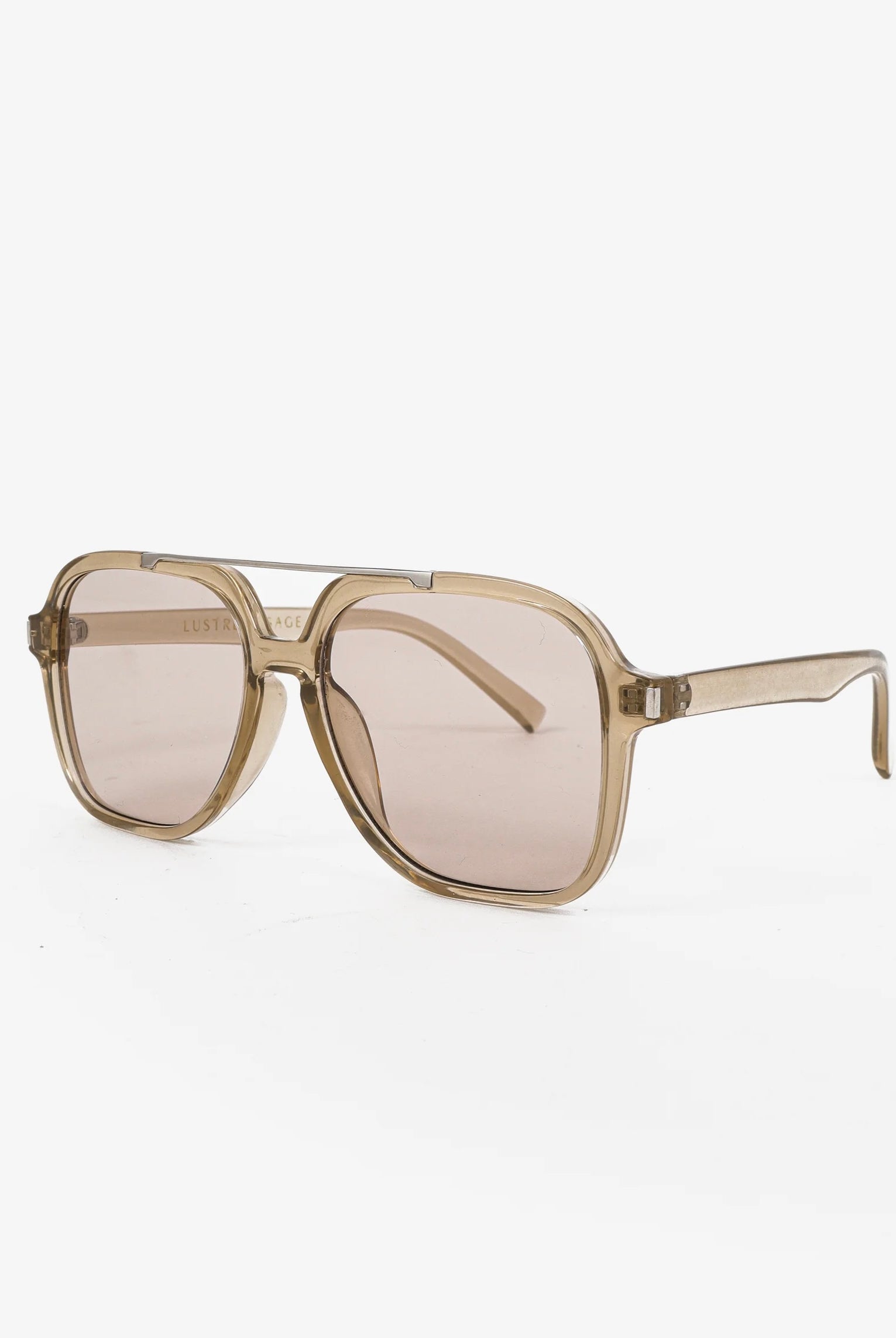 Lustre & Sage Giselle clear grey oversized square aviator sunglasses with smoke lenses