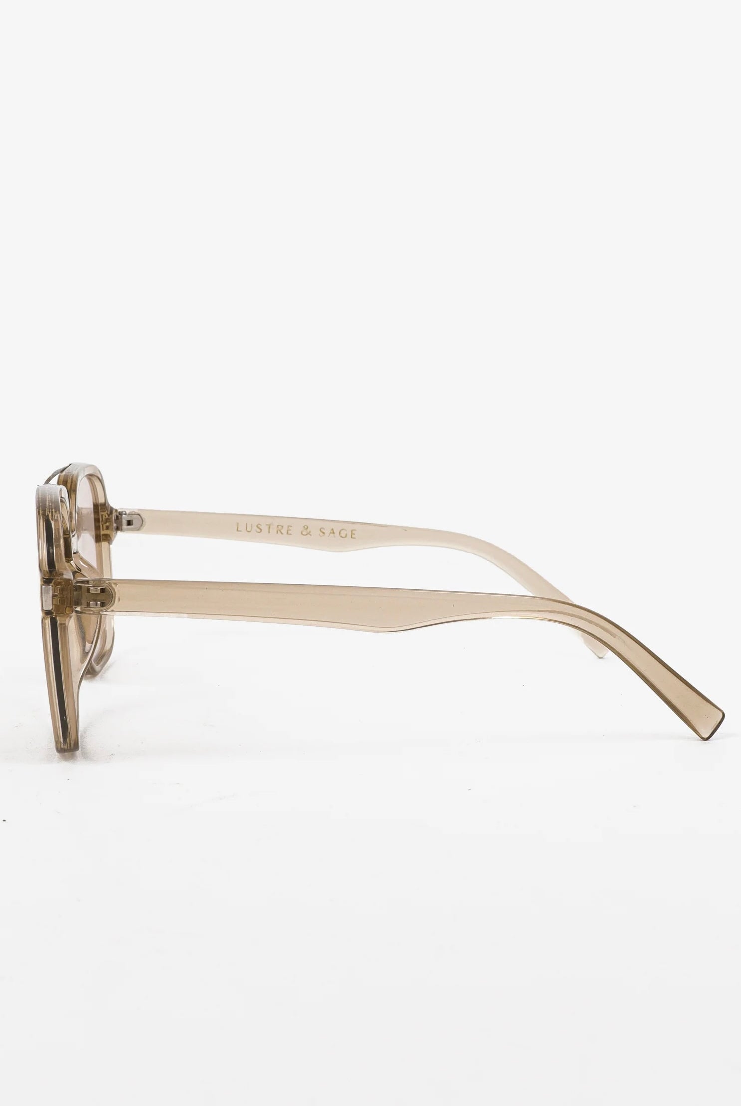 Lustre & Sage Giselle clear grey oversized square aviator sunglasses with smoke lenses