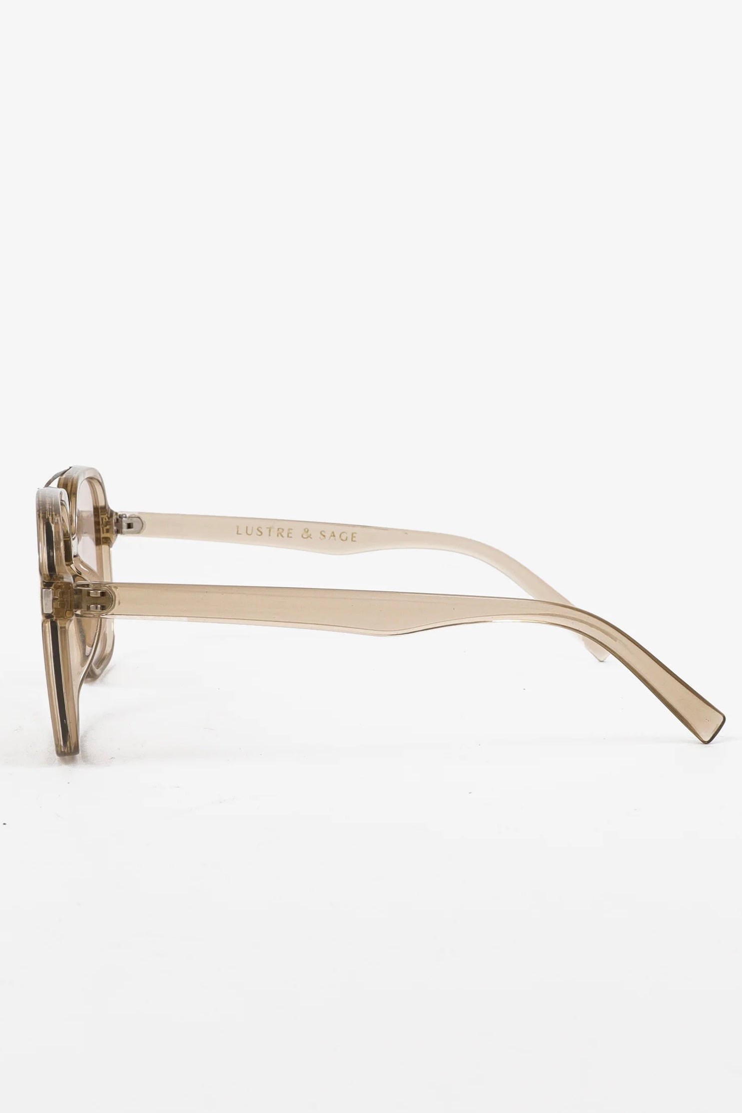 Lustre & Sage Giselle clear grey oversized square aviator sunglasses with smoke lenses