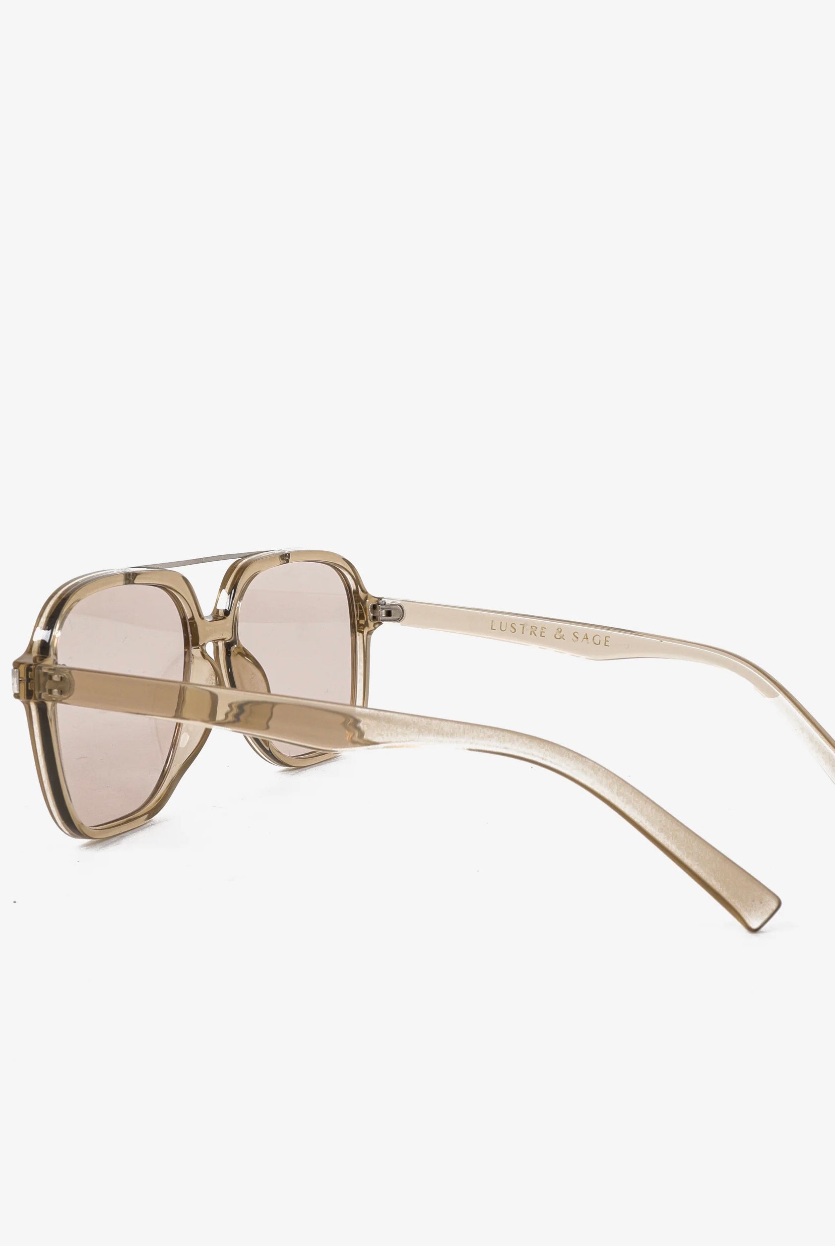 Lustre & Sage Giselle clear grey oversized square aviator sunglasses with smoke lenses