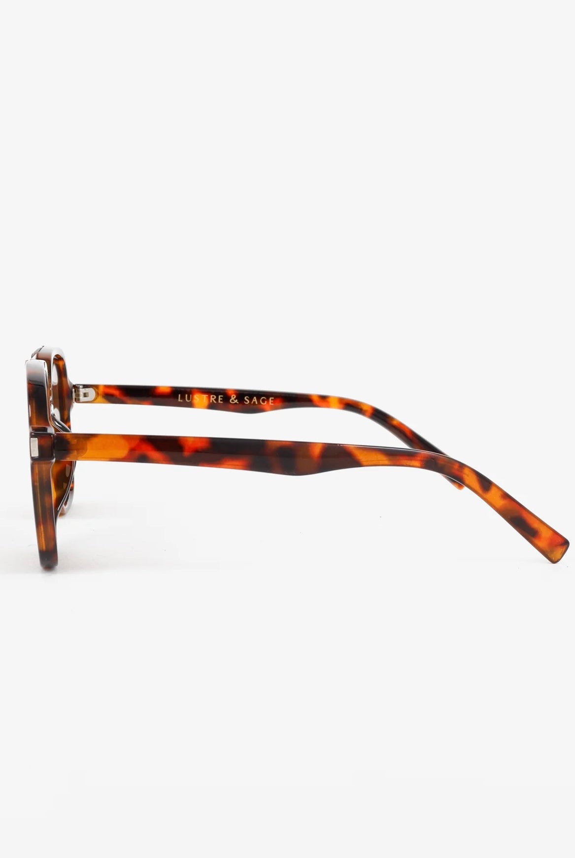 Lustre & Sage Giselle tortoiseshell oversized square aviator sunglasses with amber Category 3 lenses