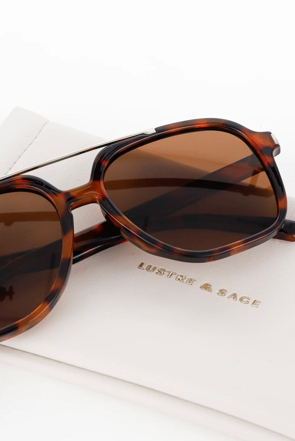 Lustre & Sage Giselle tortoiseshell oversized square aviator sunglasses with amber Category 3 lenses