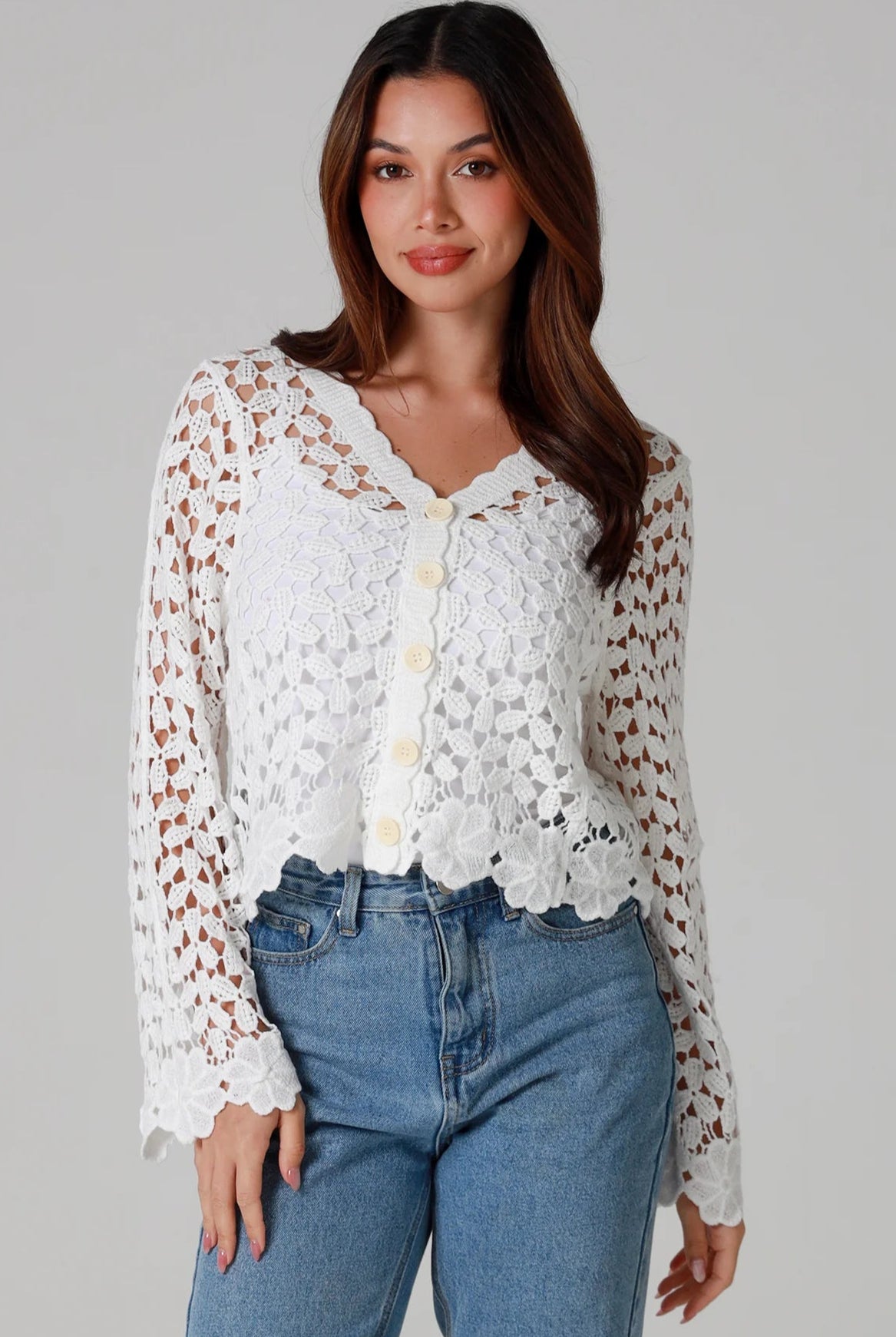 WILLOW | DAISY COTTON CROCHET CARDIGAN WHITE | Bohemian Love Runway