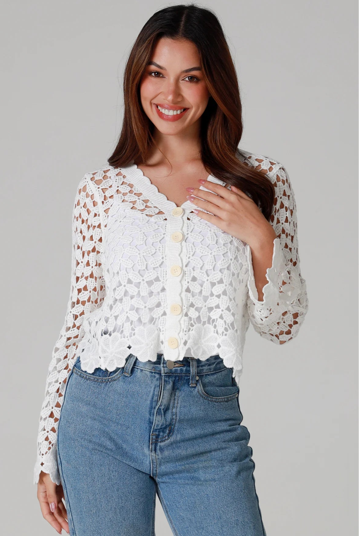 WILLOW | DAISY COTTON CROCHET CARDIGAN WHITE | Bohemian Love Runway