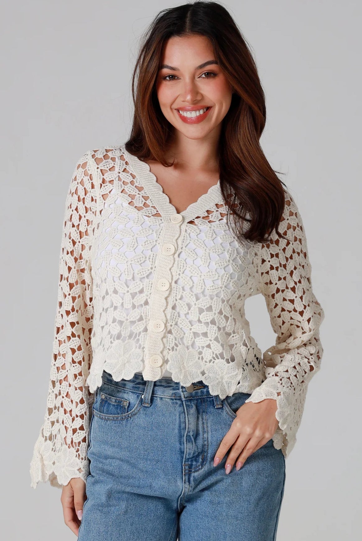WILLOW | DAISY COTTON CROCHET CARDIGAN CREAM | Bohemian Love Runway