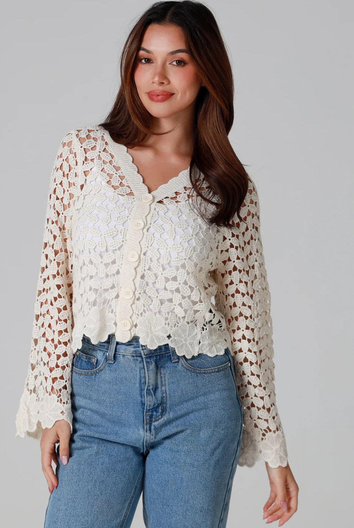 WILLOW | DAISY COTTON CROCHET CARDIGAN CREAM | Bohemian Love Runway