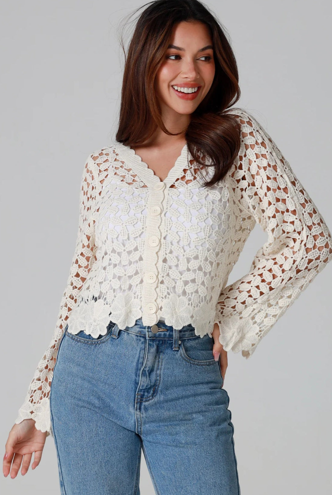WILLOW | DAISY COTTON CROCHET CARDIGAN CREAM | Bohemian Love Runway