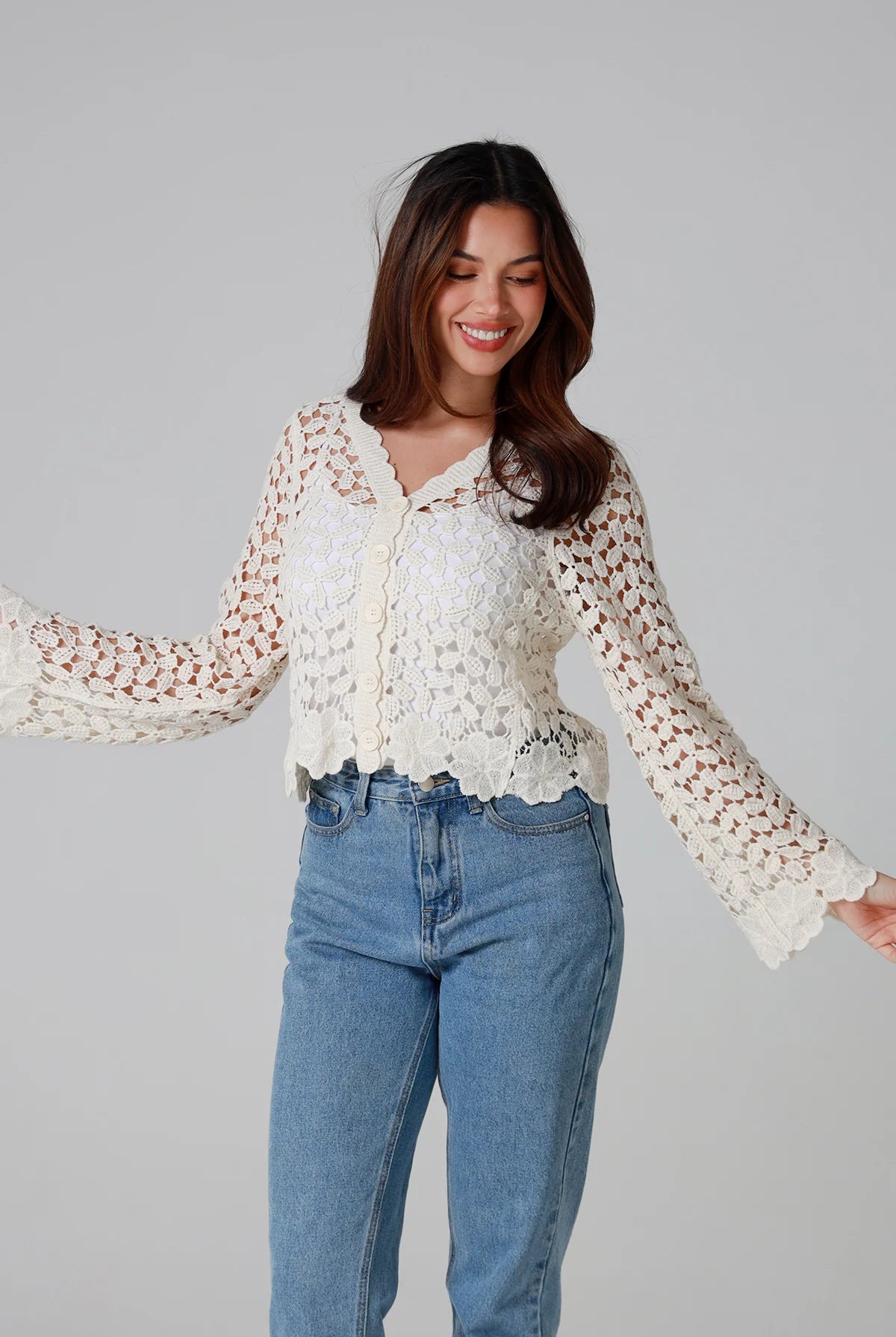 WILLOW | DAISY COTTON CROCHET CARDIGAN CREAM | Bohemian Love Runway