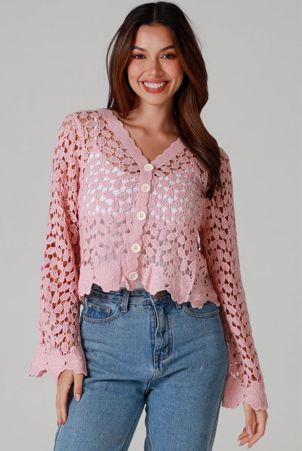WILLOW | DAISY COTTON CROCHET CARDIGAN PINK | Bohemian Love Runway