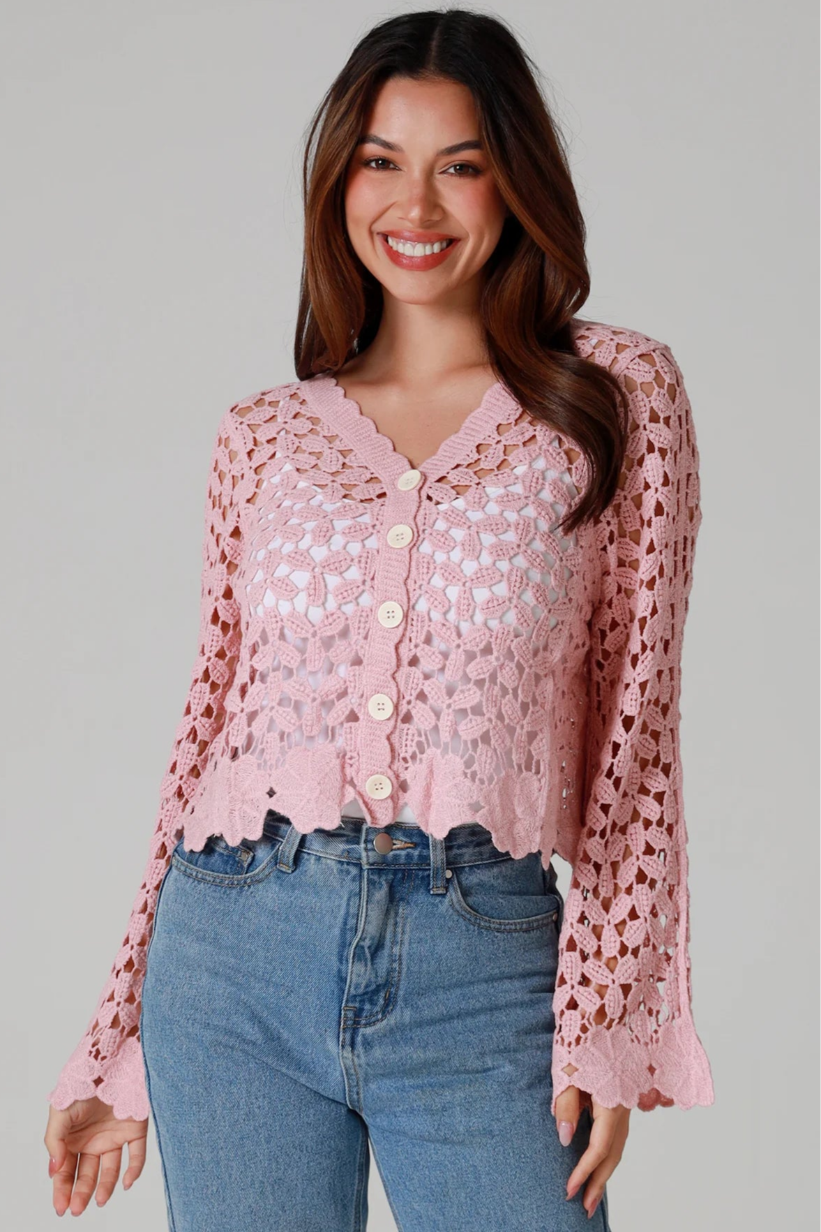 WILLOW | DAISY COTTON CROCHET CARDIGAN PINK | Bohemian Love Runway