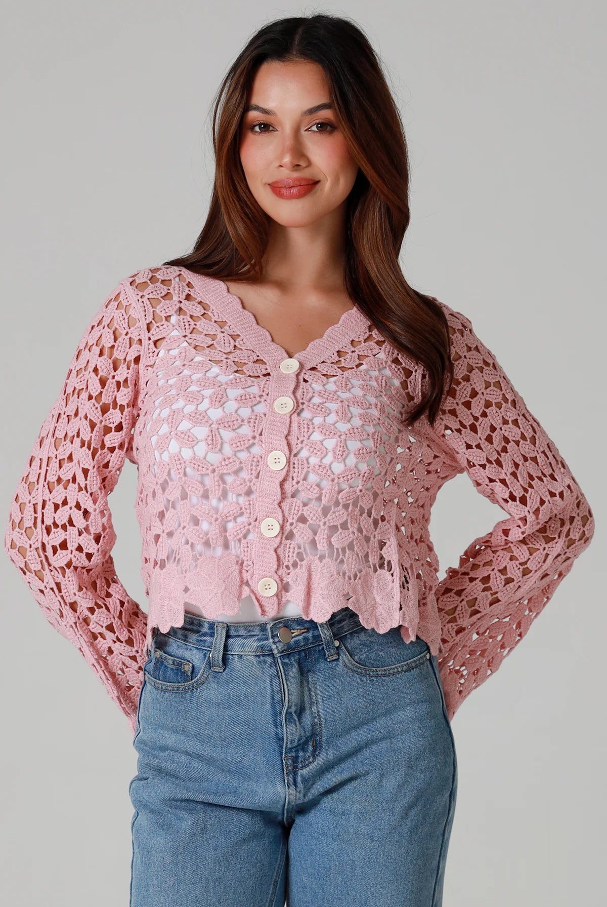 WILLOW | DAISY COTTON CROCHET CARDIGAN PINK | Bohemian Love Runway