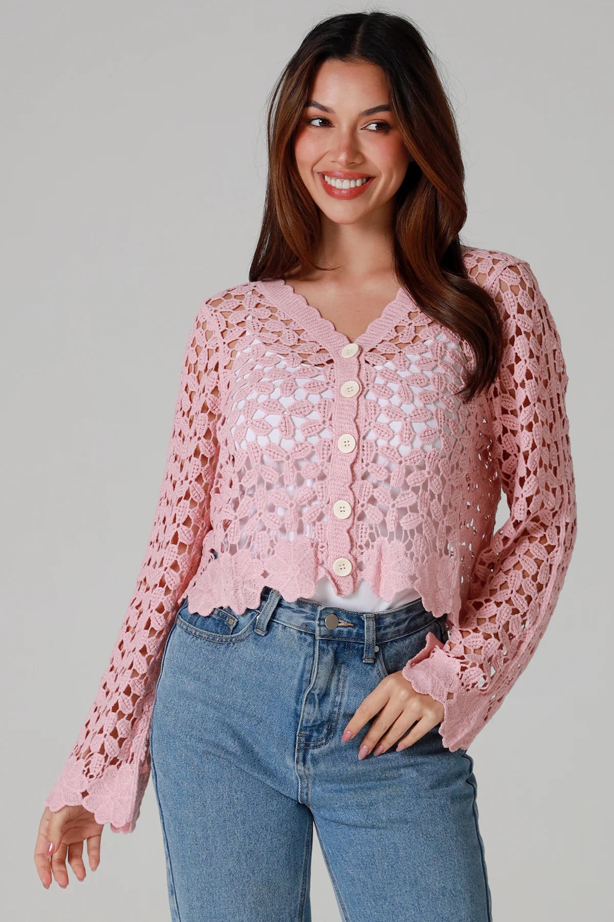 WILLOW | DAISY COTTON CROCHET CARDIGAN PINK | Bohemian Love Runway