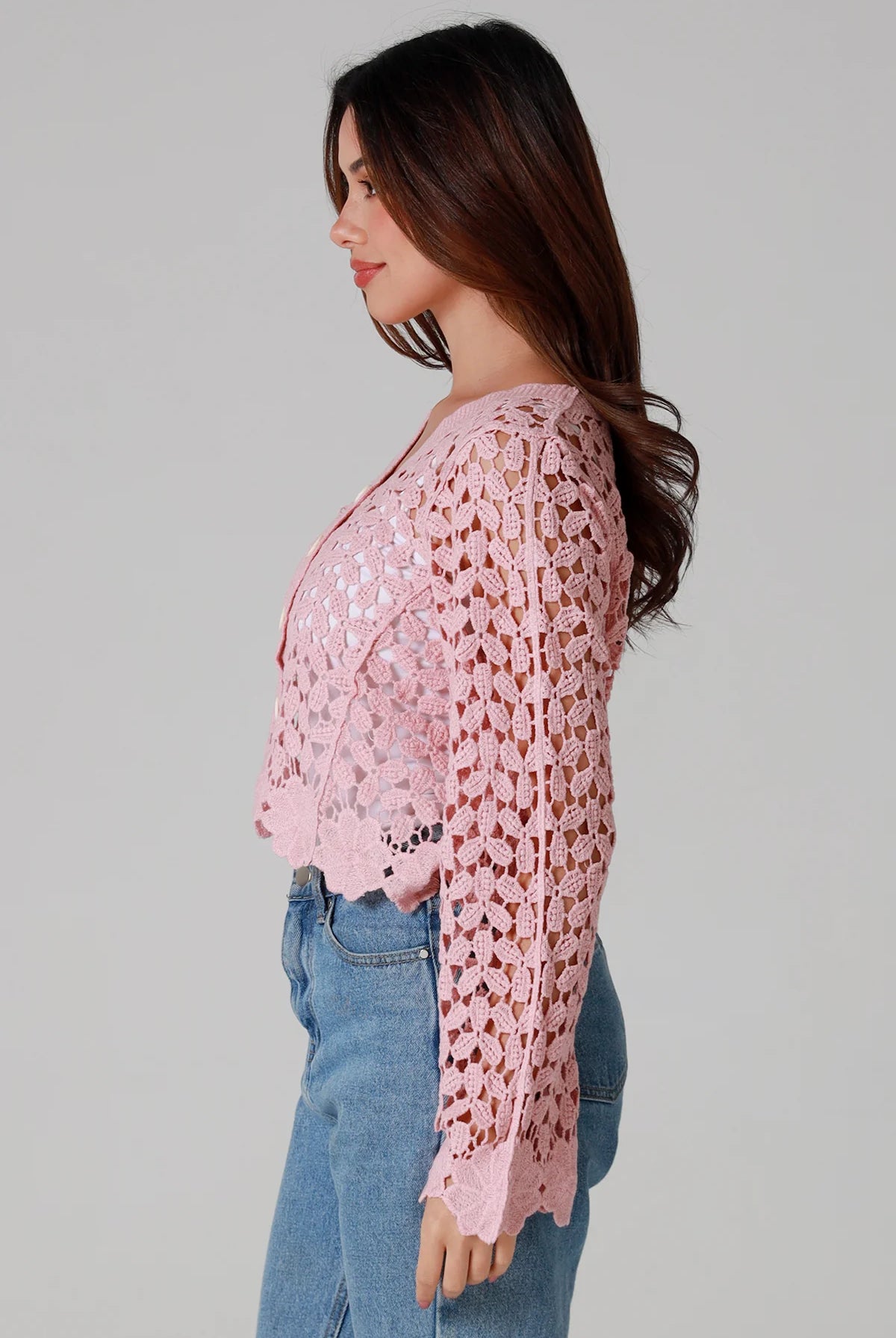 WILLOW | DAISY COTTON CROCHET CARDIGAN PINK | Bohemian Love Runway
