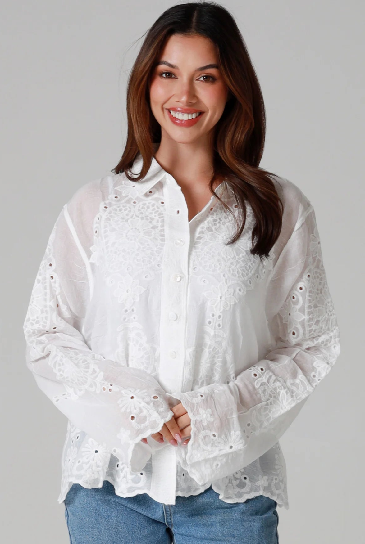 WILLOW | POET COTTON EMBROIDERY FLORAL SHIRT WHITE | Bohemian Love Runway