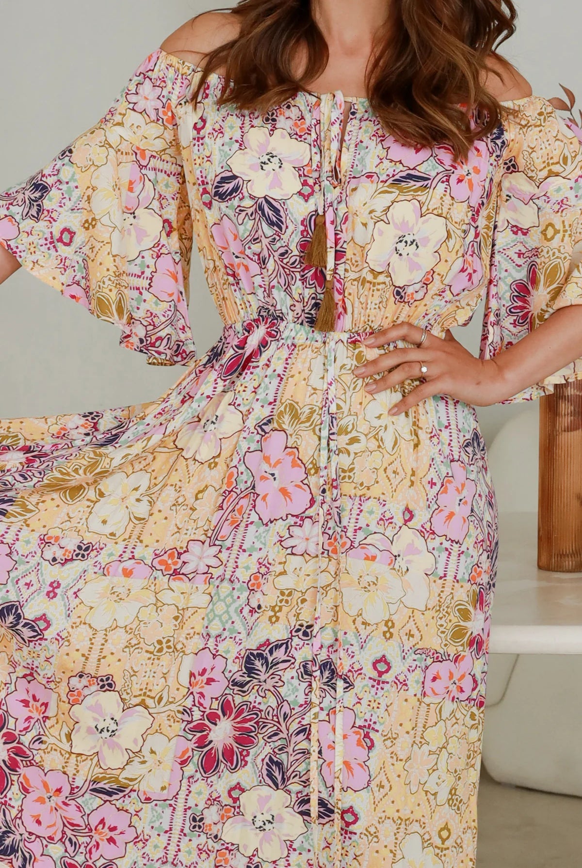 DREAMCATCHER | CARMEN OFF THE SHOULDER MAXI DRESS | Bohemian Love Runway