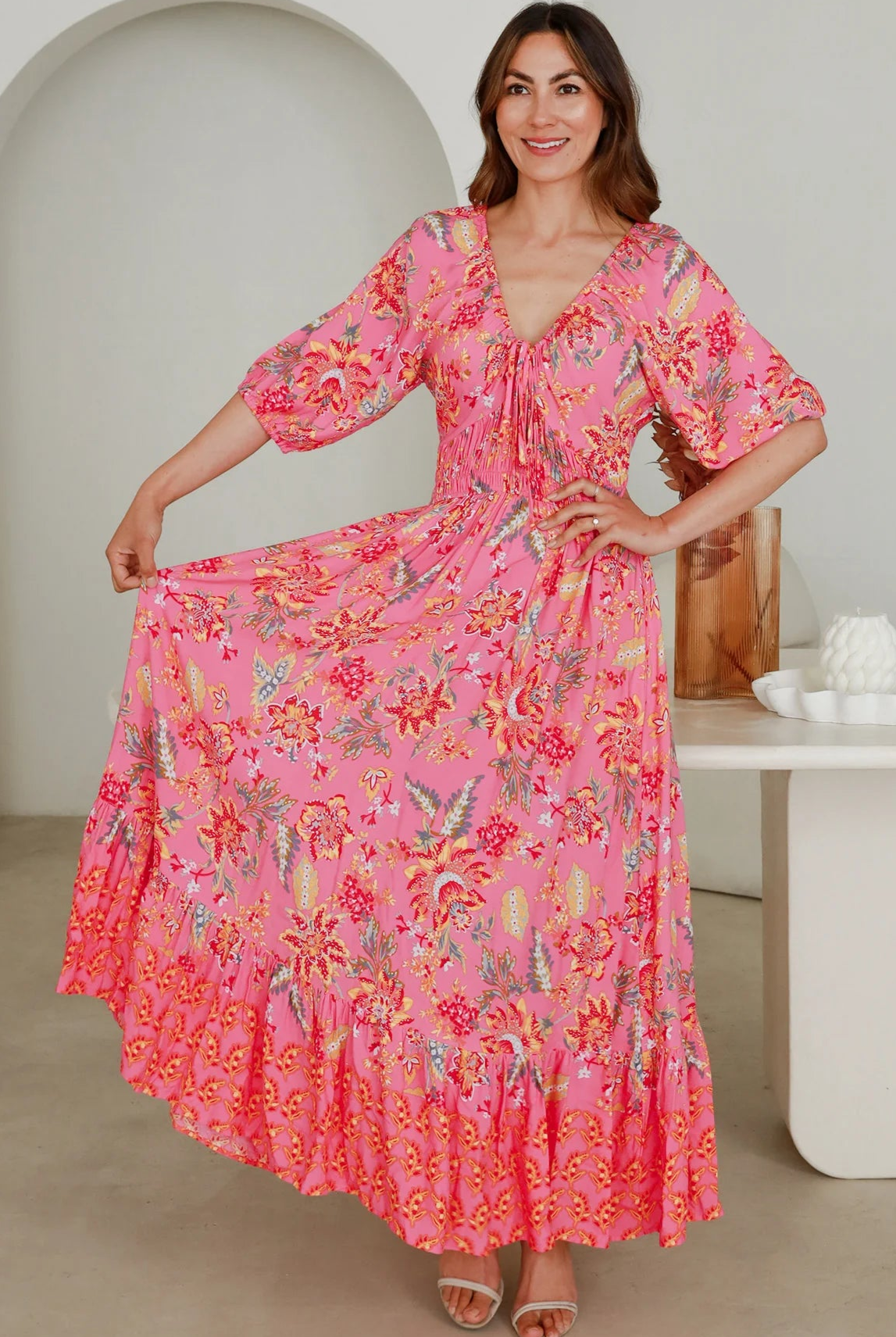 DREAMCATCHER | SINTRA V-NECK MAXI DRESS | Bohemian Love Runway