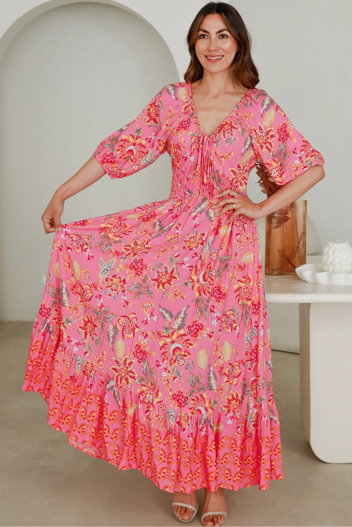 DREAMCATCHER | SINTRA V-NECK MAXI DRESS | Bohemian Love Runway