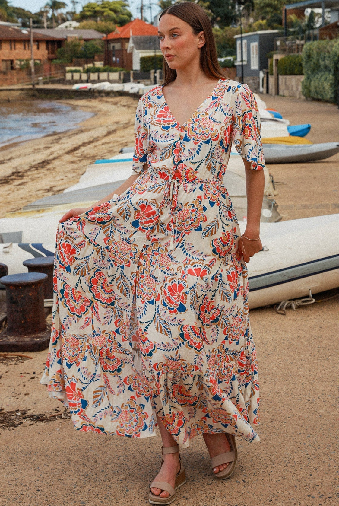 DREAMCATCHER | GISELLE V-NECK MAXI DRESS | Bohemian Love Runway