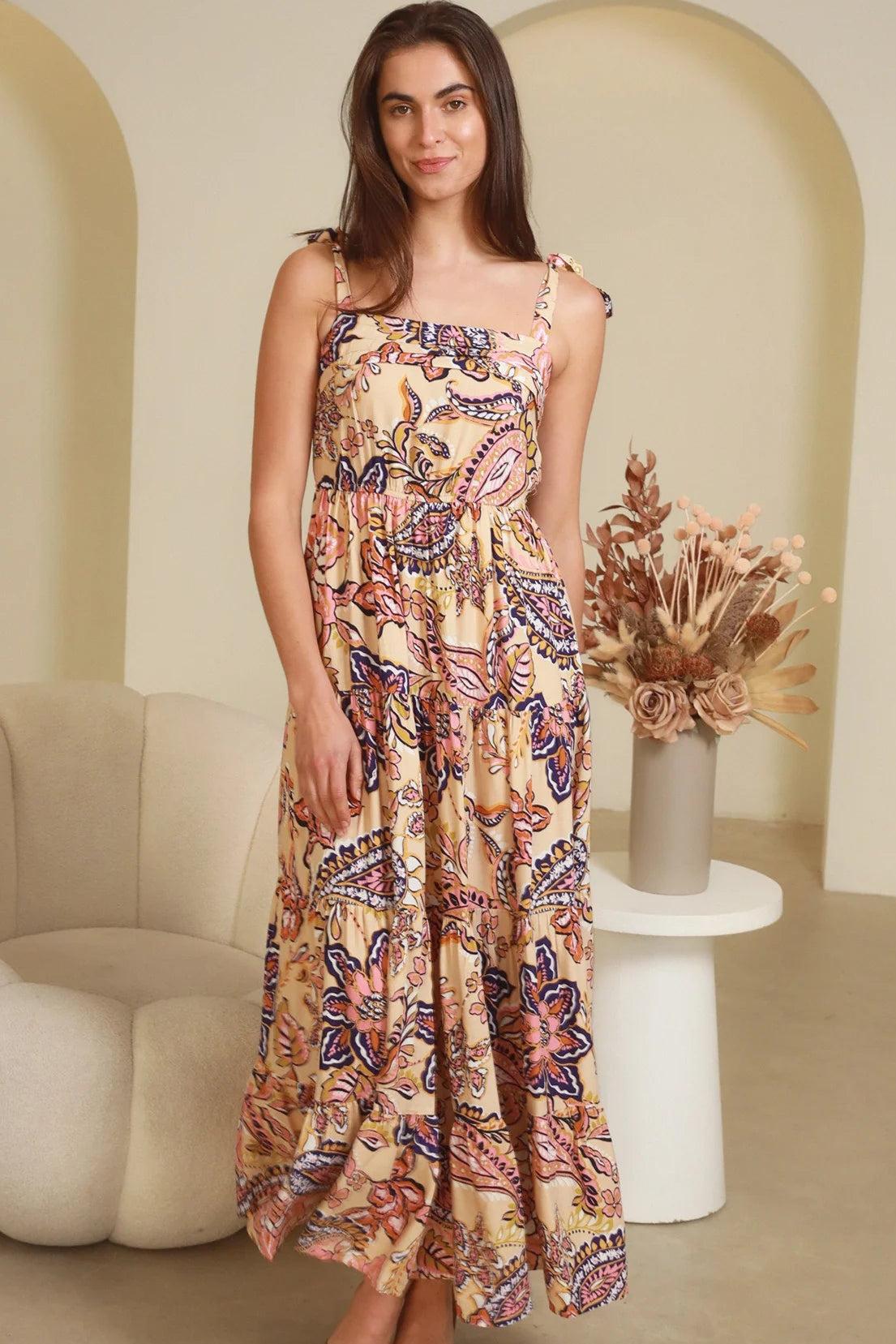 DREAMCATCHER | MATILDA TIE SHOULDER MAXI DRESS | Bohemian Love Runway