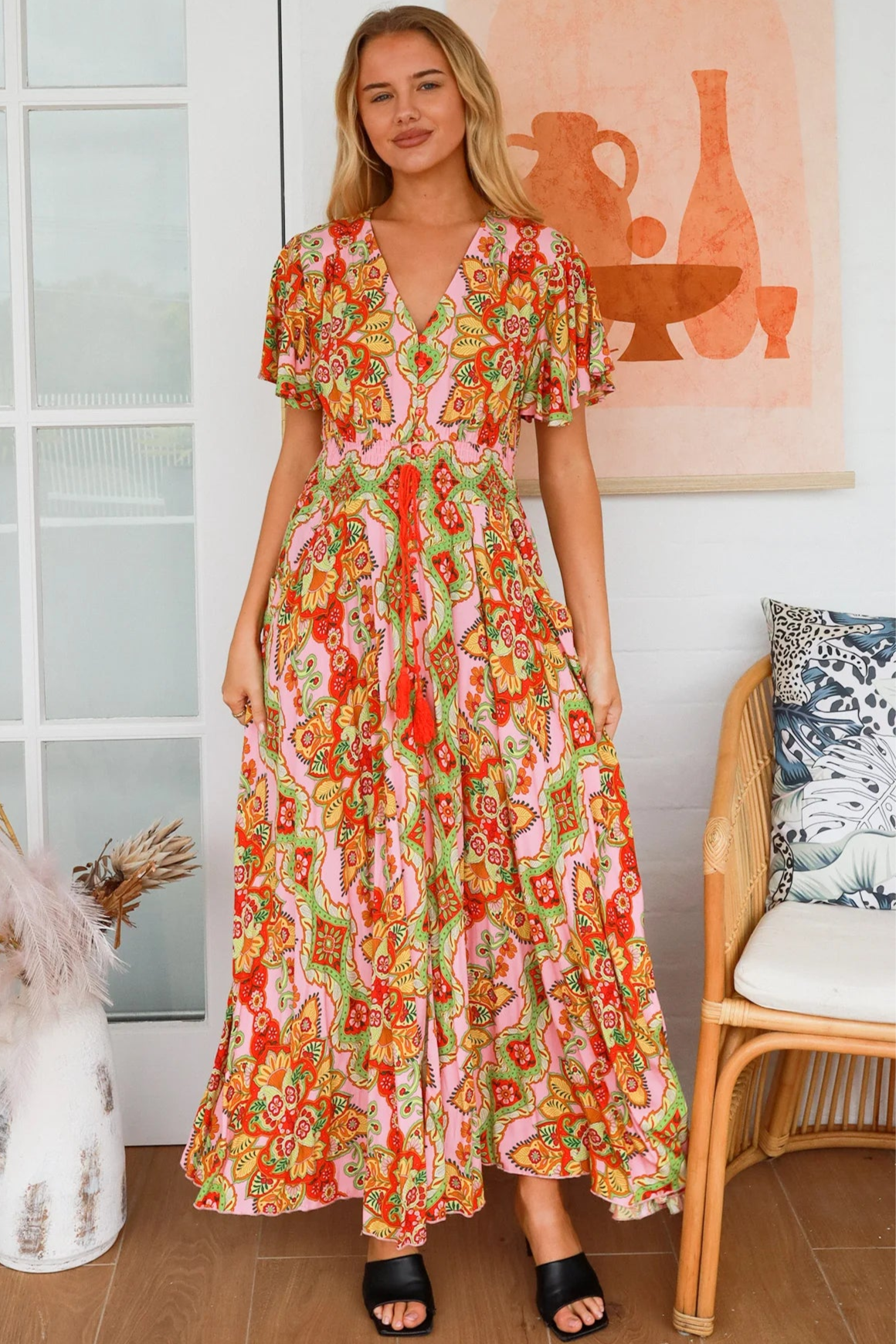 DREAMCATCHER | EVITA V-NECK MAXI DRESS | Bohemian Love Runway
