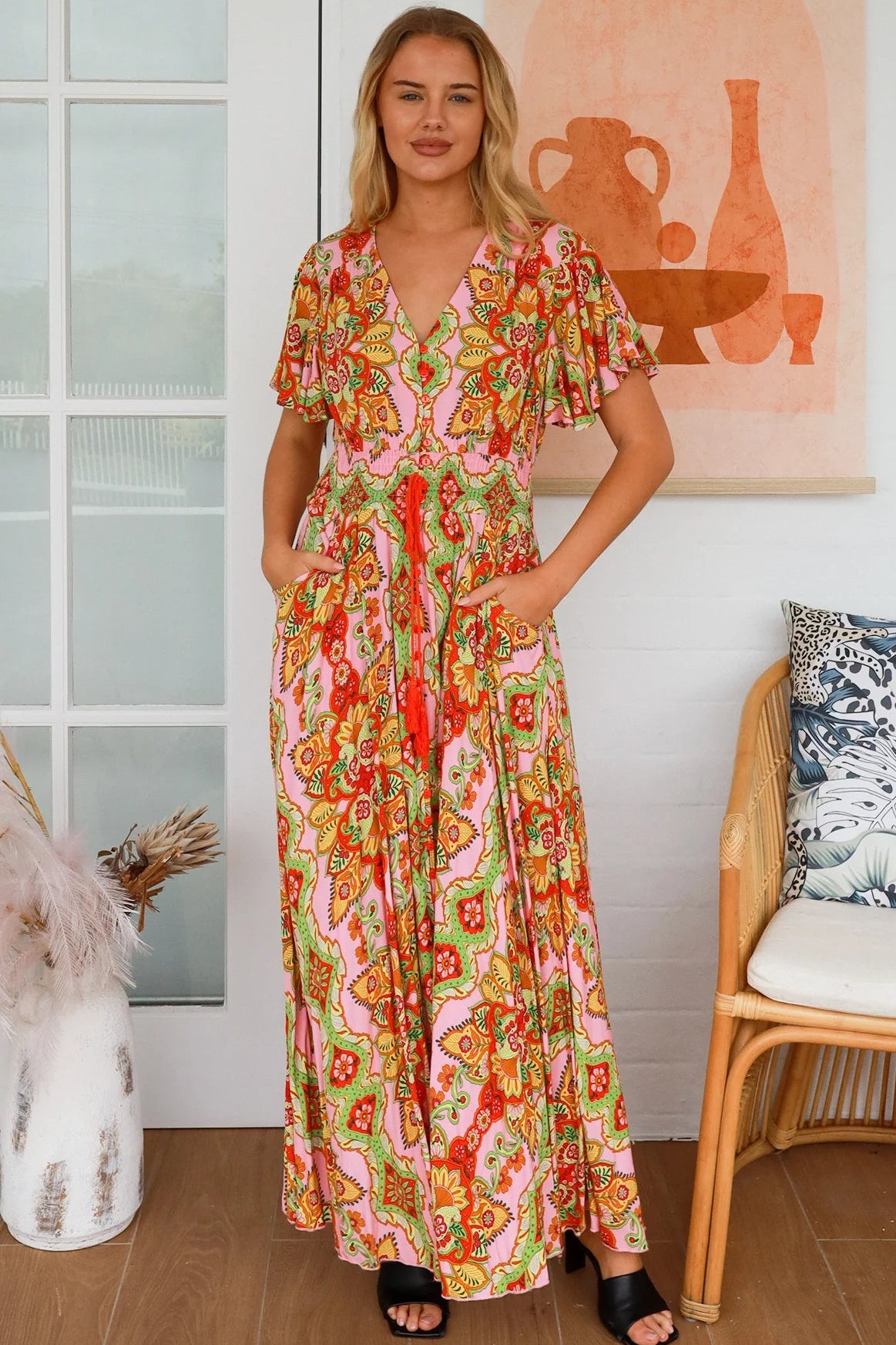 DREAMCATCHER | EVITA V-NECK MAXI DRESS | Bohemian Love Runway