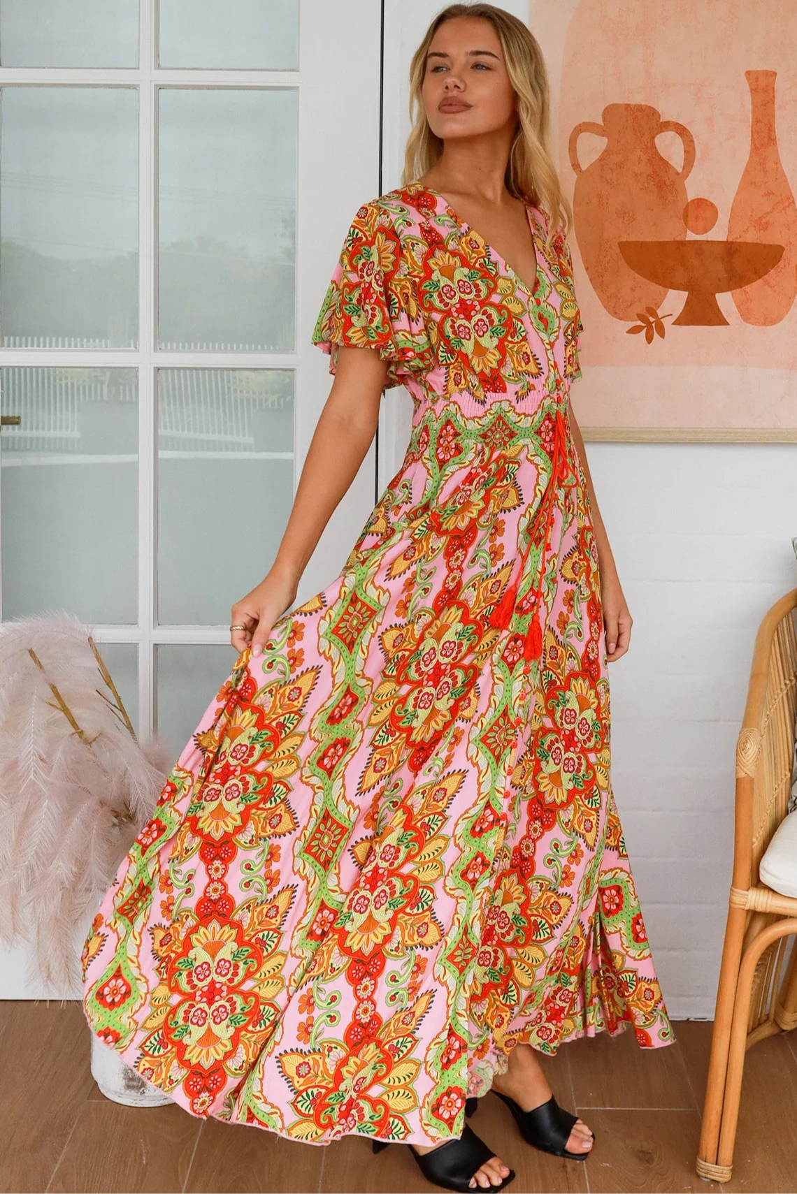 DREAMCATCHER | EVITA V-NECK MAXI DRESS | Bohemian Love Runway