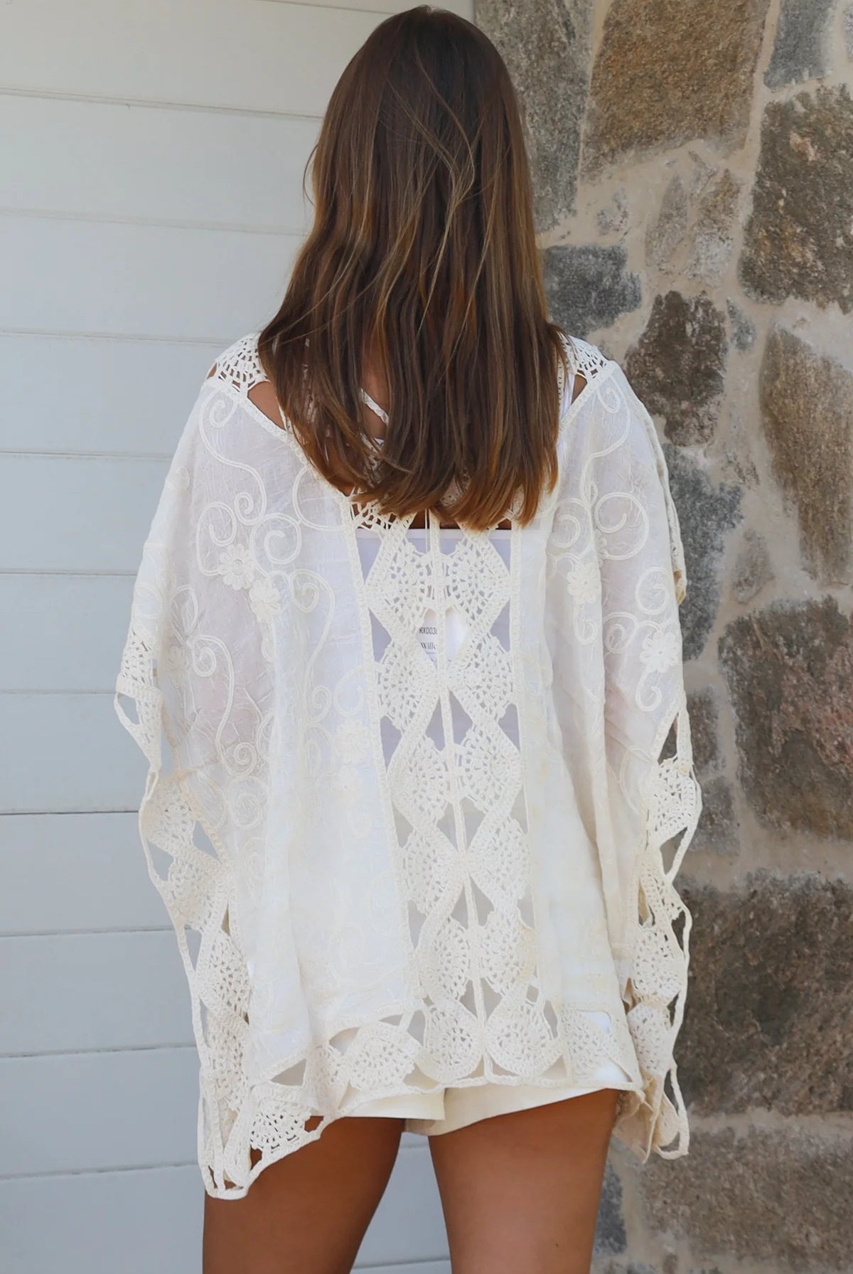 Cream crochet cotton top with embroidery scalloped hem Willow The Label boho clothing Australia