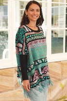 ISABELLA | ARIZONA WIDE KNIT FRINGE JUMPER JADE | Bohemian Love Runway