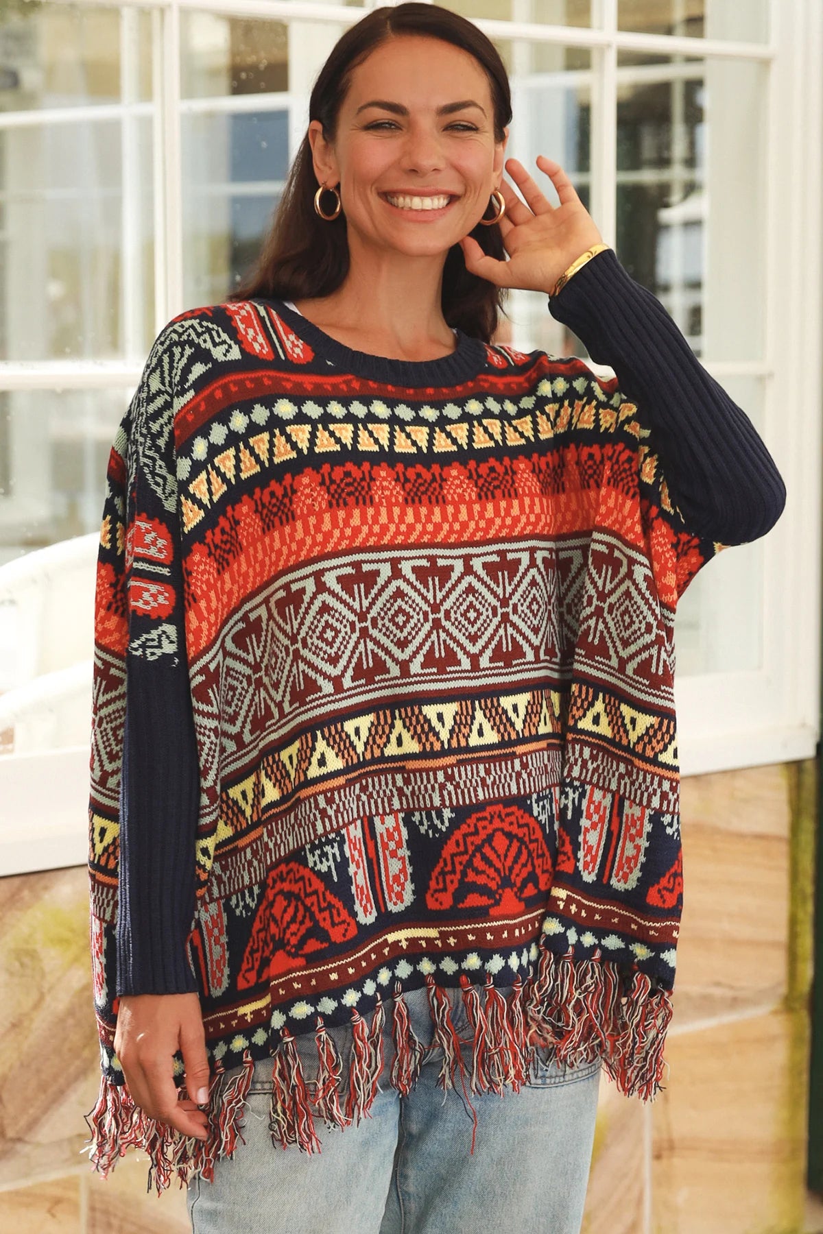 ISABELLA | ARIZONA WIDE KNIT FRINGE JUMPER RED | Bohemian Love Runway