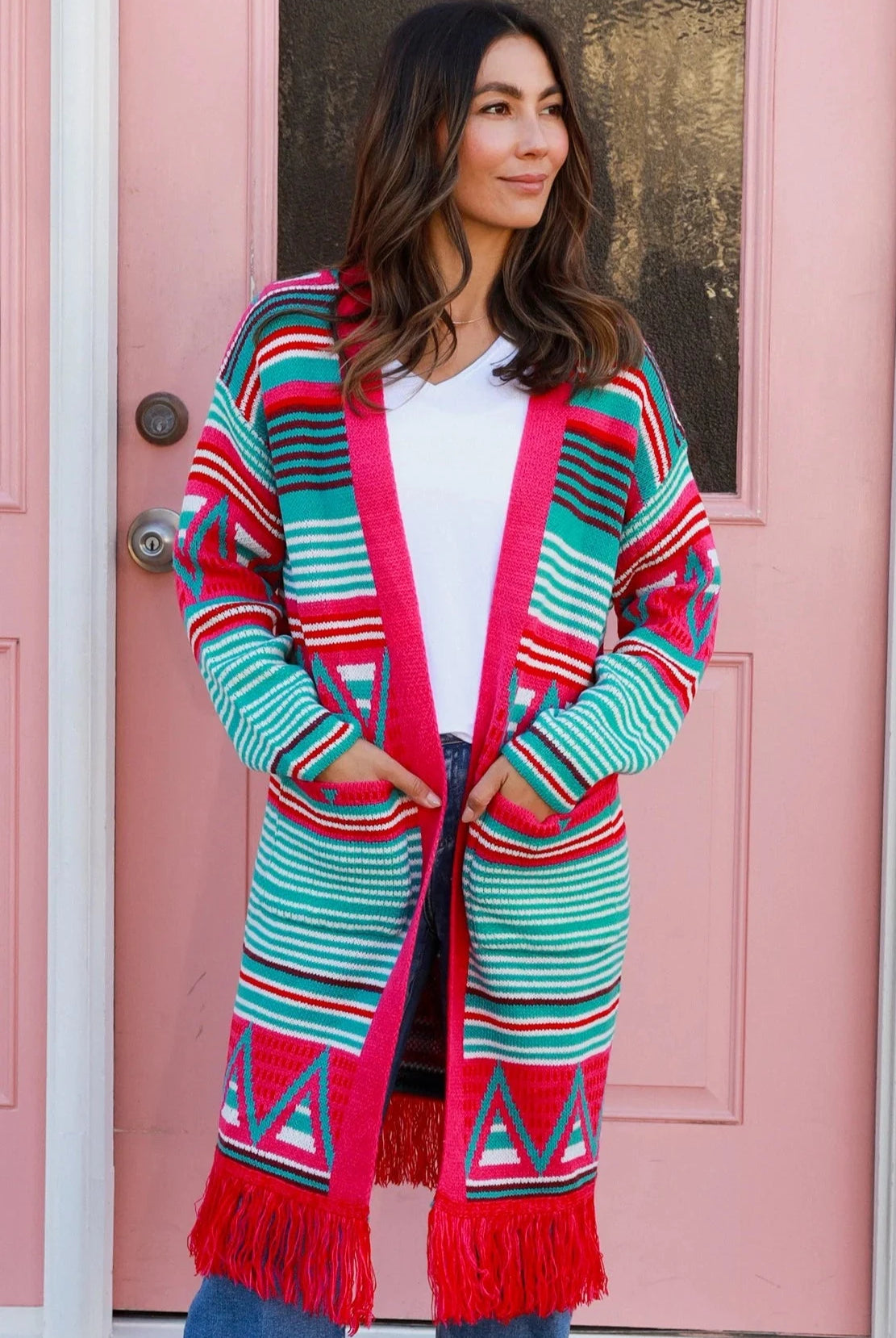 ISABELLA | BOBBIE KNIT CARDIGAN PINK FRINGE | Bohemian Love Runway