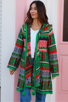 ISABELLA | AZTEC SWING KNIT HOODIE JACKET EMERALD | Bohemian Love Runway