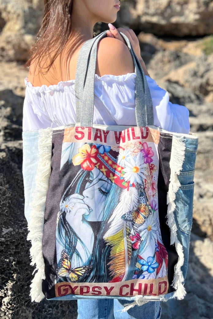 SHOE SHU | GYPSY CHILD VINTAGE DENIM TOTE | Bohemian Love Runway