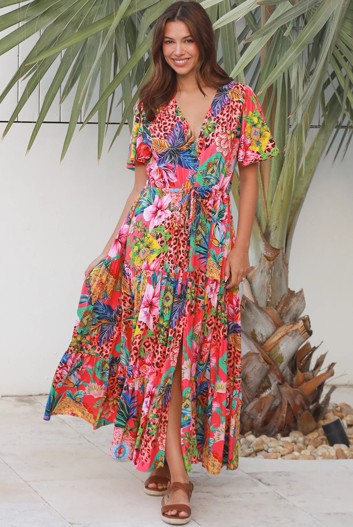 Wild Tropic Maxi Dress by Dreamcatcher tropical floral boho maxi dress Australia in 100% rayon with tiered skirt