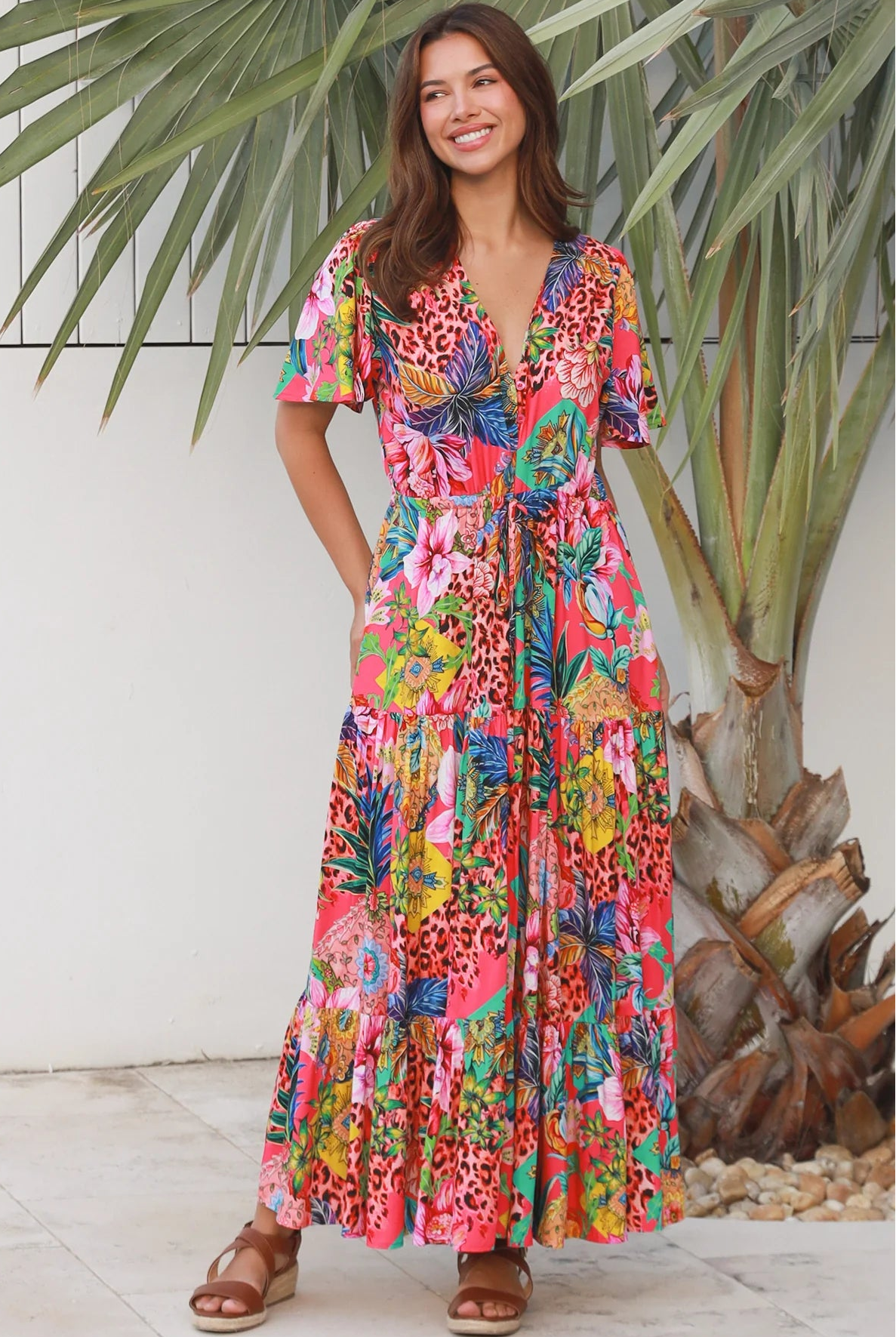 Wild Tropic Maxi Dress by Dreamcatcher tropical floral boho maxi dress Australia in 100% rayon with tiered skirt