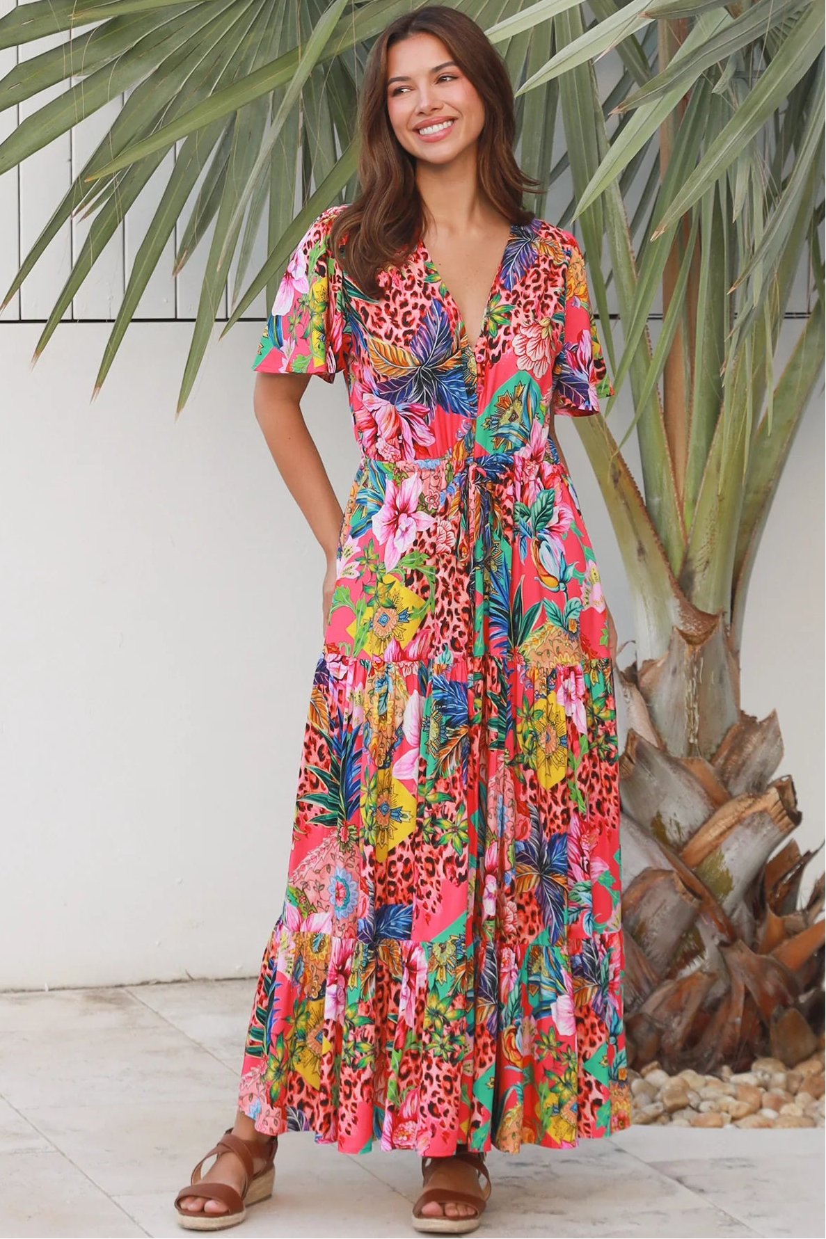 Wild Tropic Maxi Dress by Dreamcatcher tropical floral boho maxi dress Australia in 100% rayon with tiered skirt