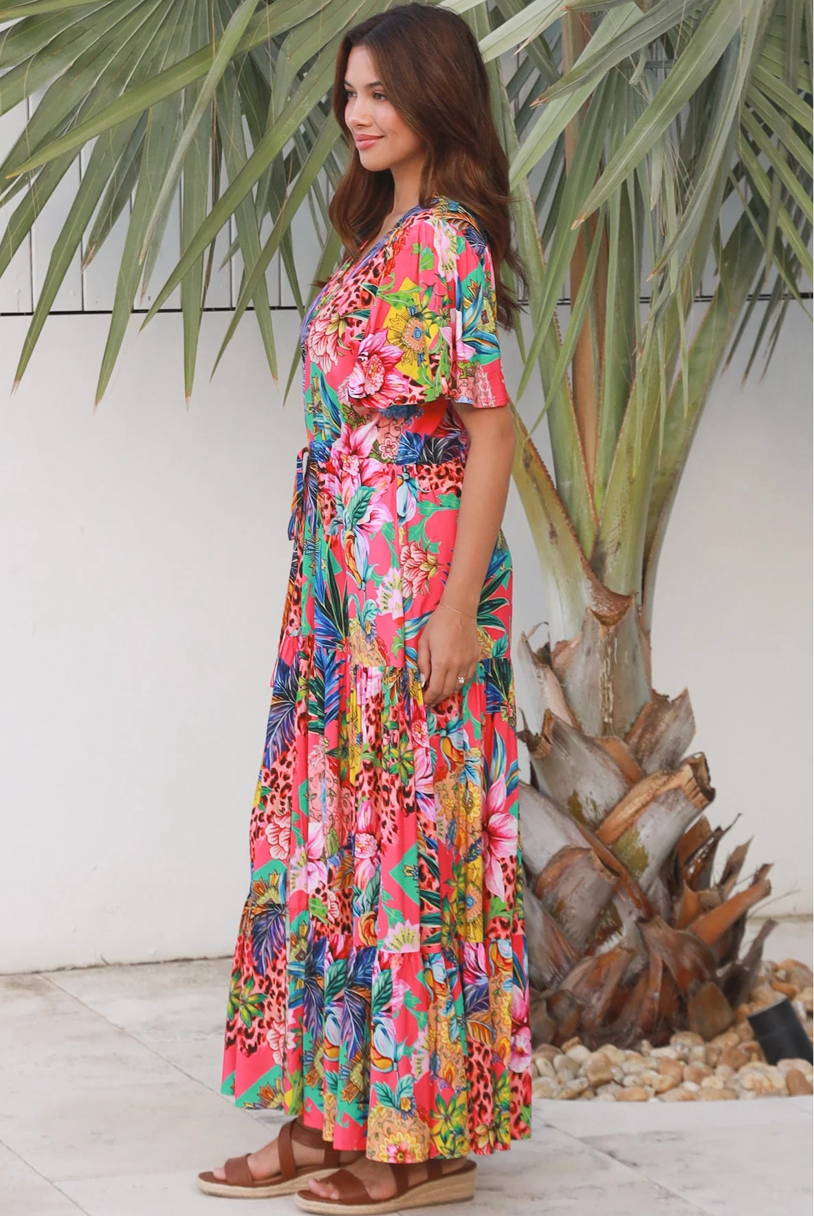 Wild Tropic Maxi Dress by Dreamcatcher tropical floral boho maxi dress Australia in 100% rayon with tiered skirt