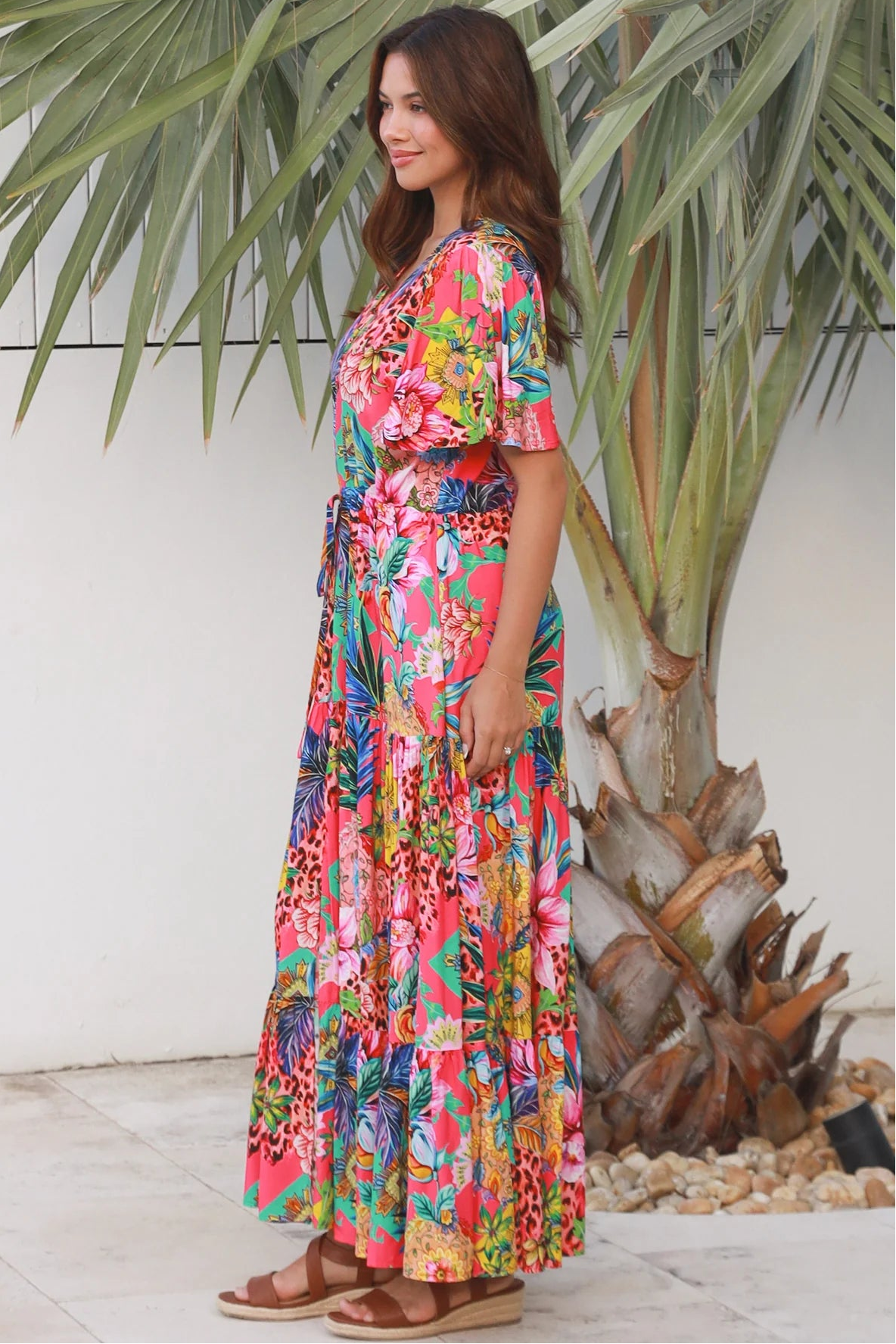Wild Tropic Maxi Dress by Dreamcatcher tropical floral boho maxi dress Australia in 100% rayon with tiered skirt
