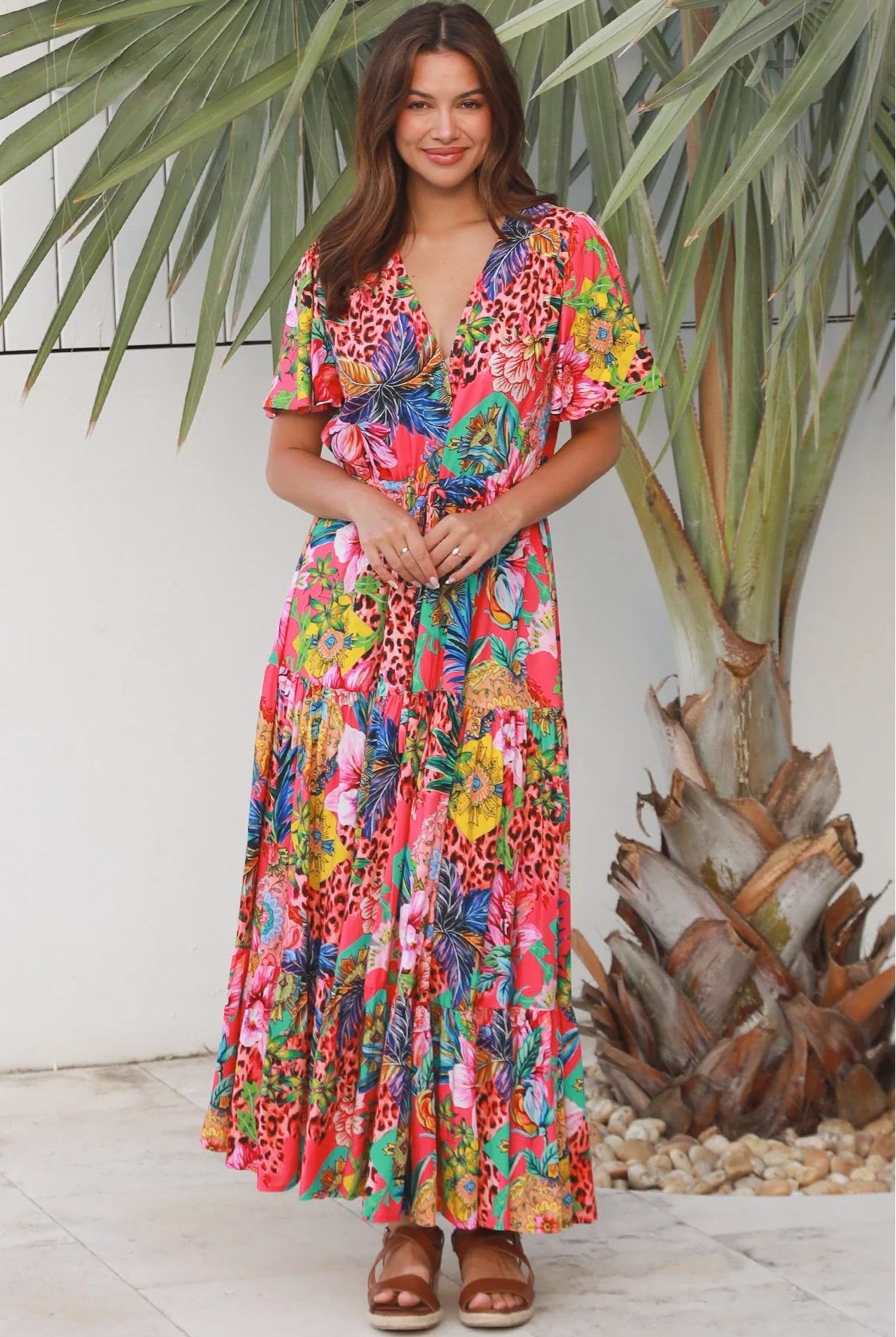 Wild Tropic Maxi Dress by Dreamcatcher tropical floral boho maxi dress Australia in 100% rayon with tiered skirt
